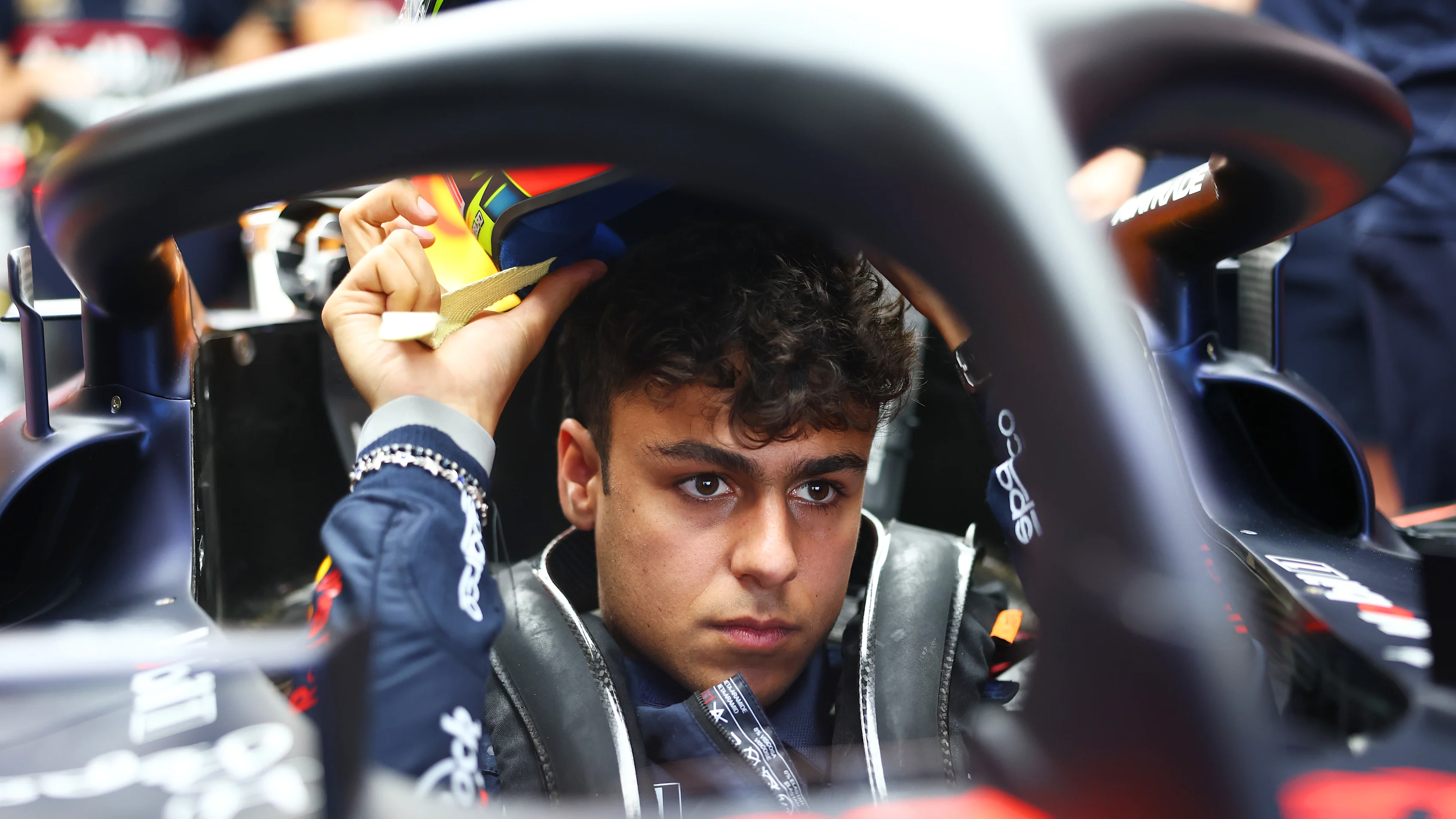 MEXICO CITY, MEXICO - OCTOBER 23: Arvid Lindblad of Great Britain and Oracle Red Bull Racing has a