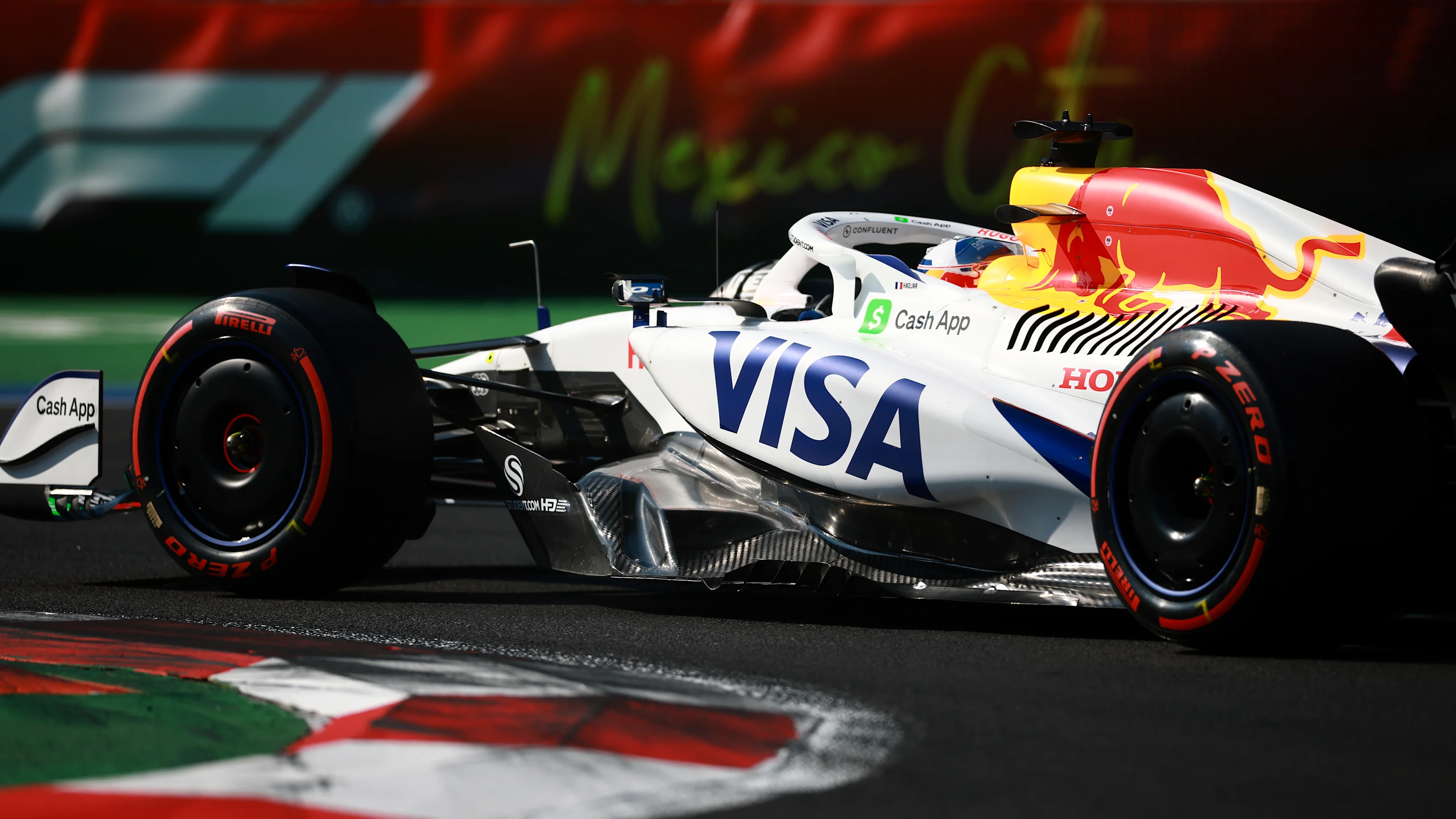 MEXICO CITY, MEXICO - OCTOBER 25: Isack Hadjar of France driving the (6) Visa Cash App Racing Bulls
