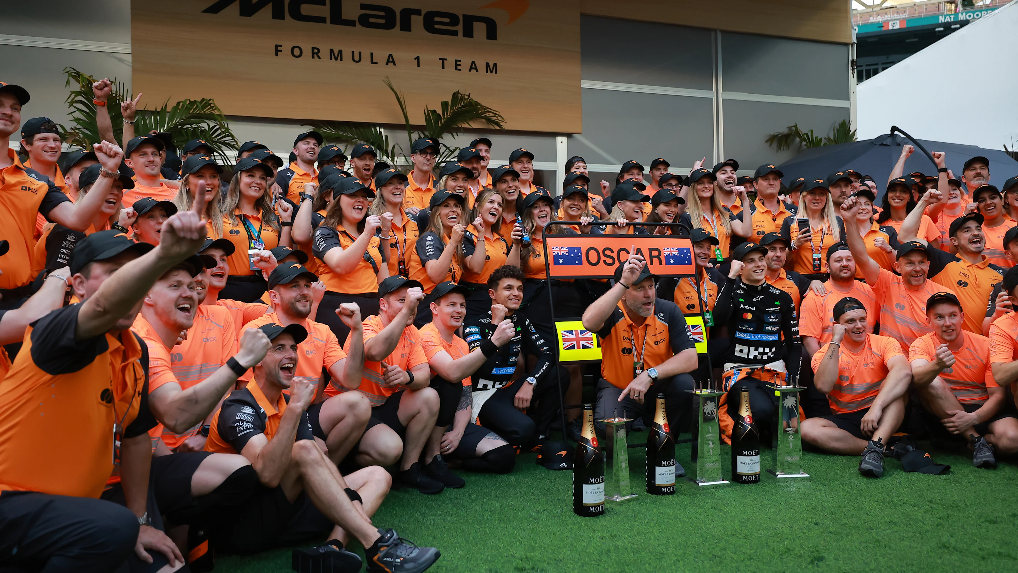 MIAMI, FLORIDA - MAY 04: Race winner Oscar Piastri of Australia and McLaren Second placed Lando