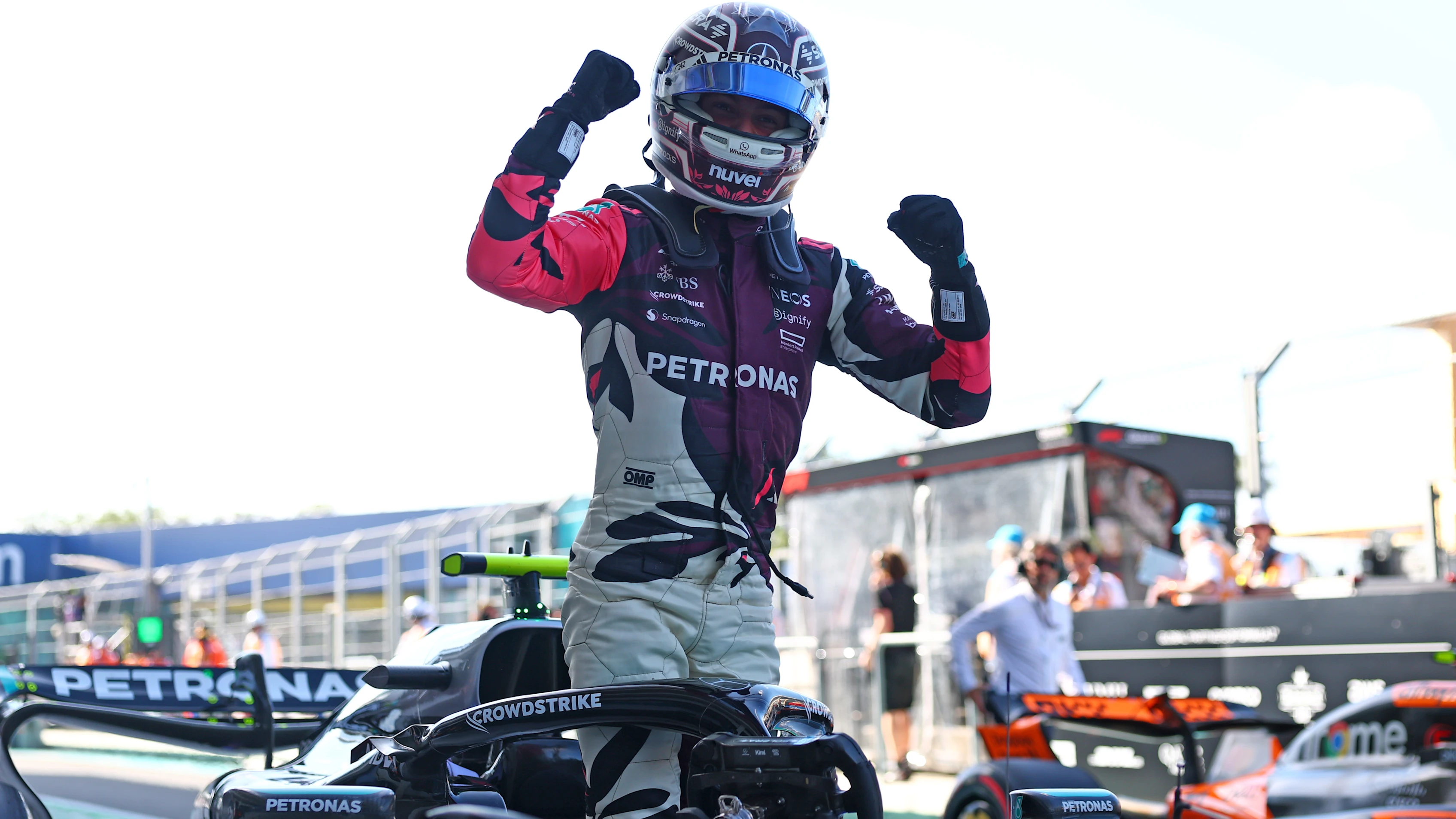 MIAMI, FLORIDA - MAY 02: Sprint Pole qualifier Andrea Kimi Antonelli of Italy and Mercedes AMG