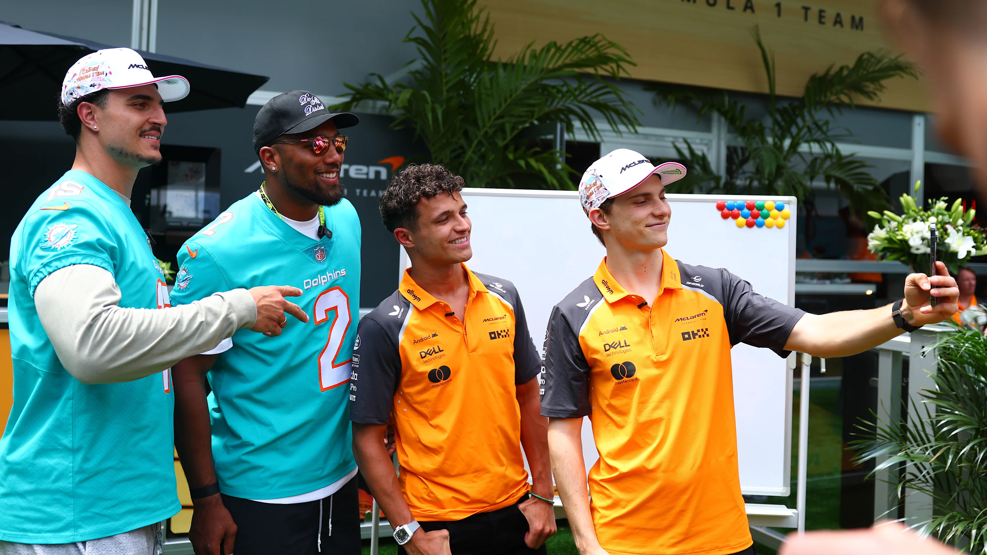 MIAMI, FLORIDA - MAY 01: Oscar Piastri of Australia and McLaren and Lando Norris of Great Britain