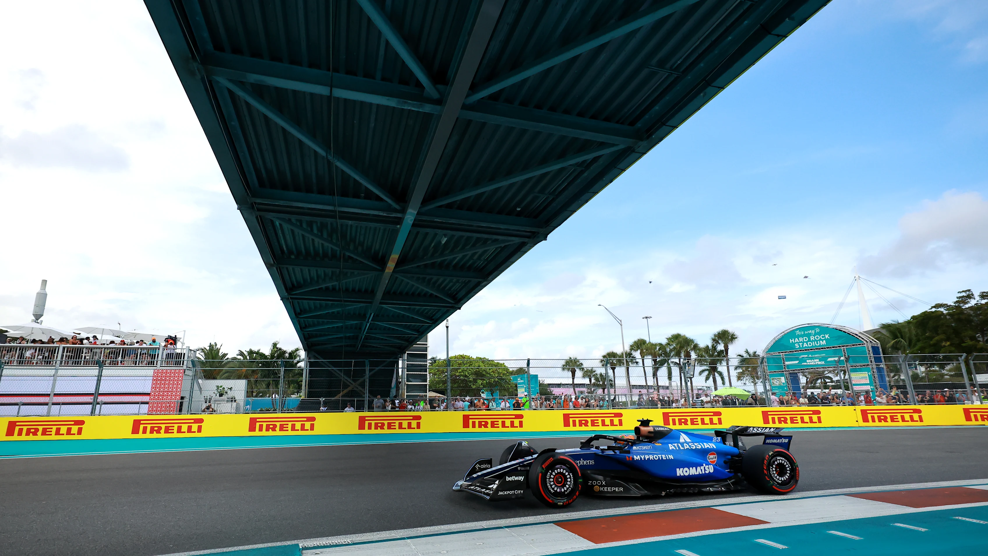 MIAMI, FLORIDA - MAY 03: Alexander Albon of Thailand driving the (23) Williams FW47 Mercedes on