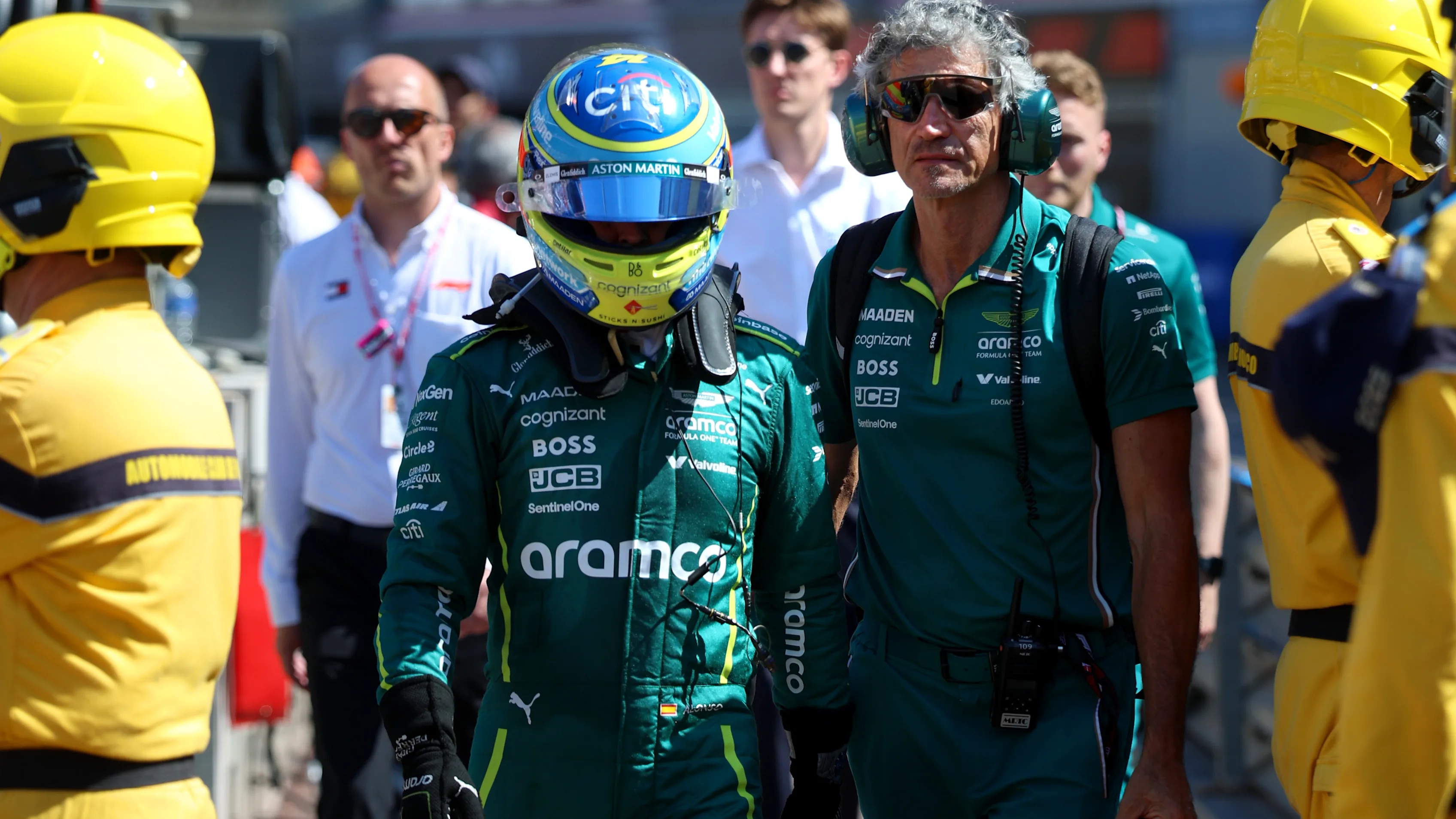 MONTE-CARLO, MONACO - MAY 25: Fernando Alonso of Spain and Aston Martin F1 Team walks in the