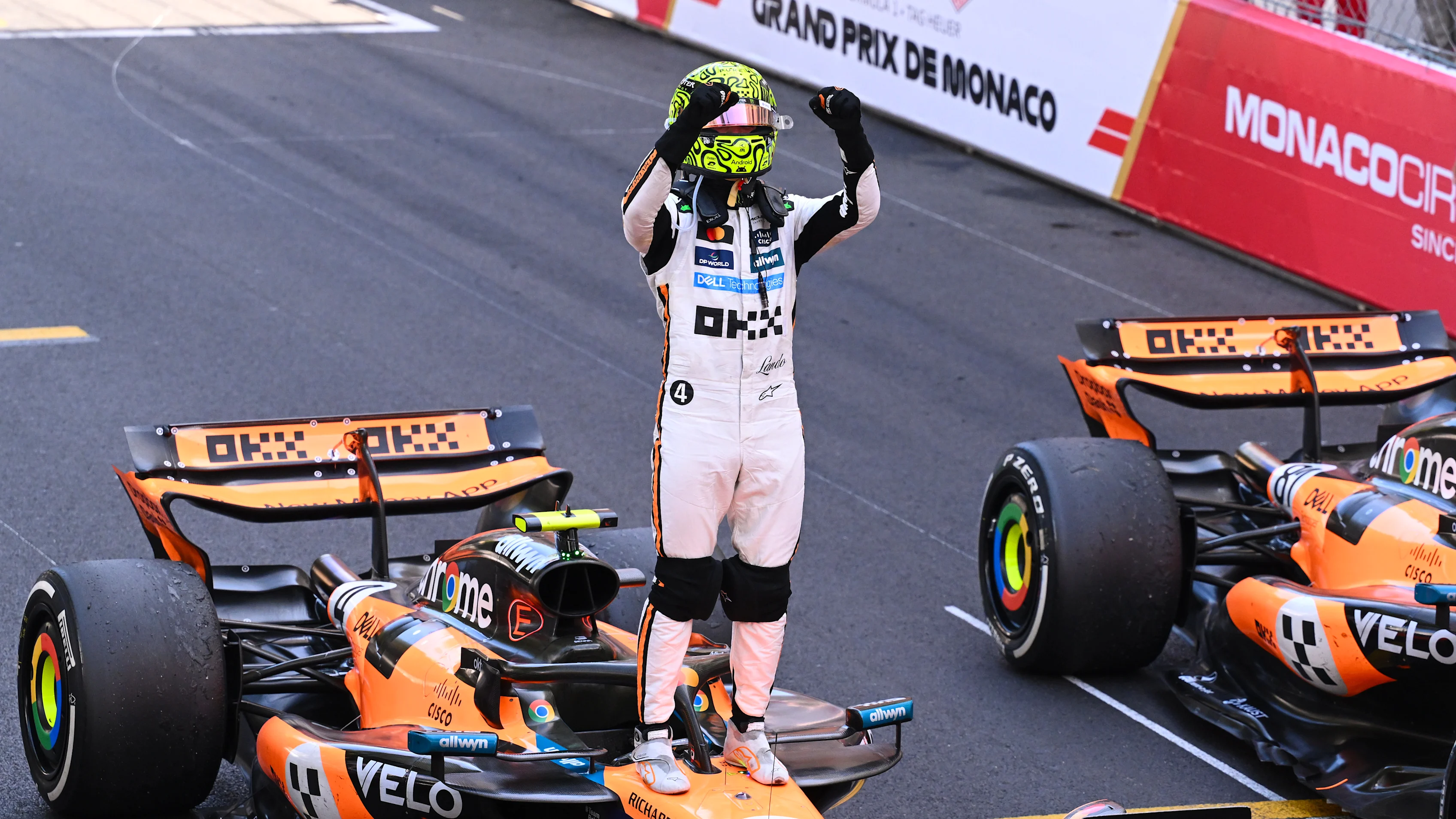 MONTE-CARLO, MONACO - MAY 25: Race winner Lando Norris of Great Britain and McLaren celebrates in
