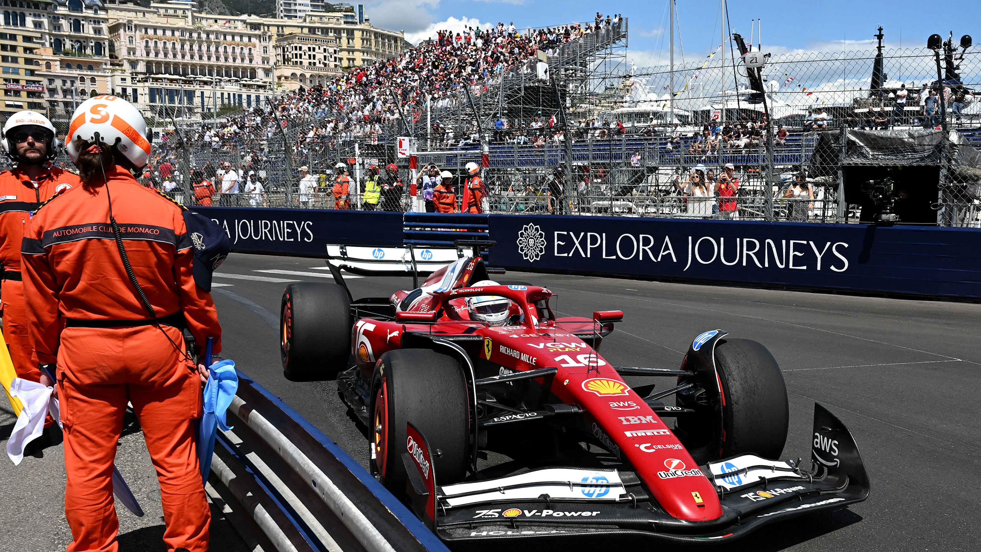 MONTE-CARLO, MONACO - MAY 23: Charles Leclerc of Monaco driving the (16) Scuderia Ferrari SF-25 on