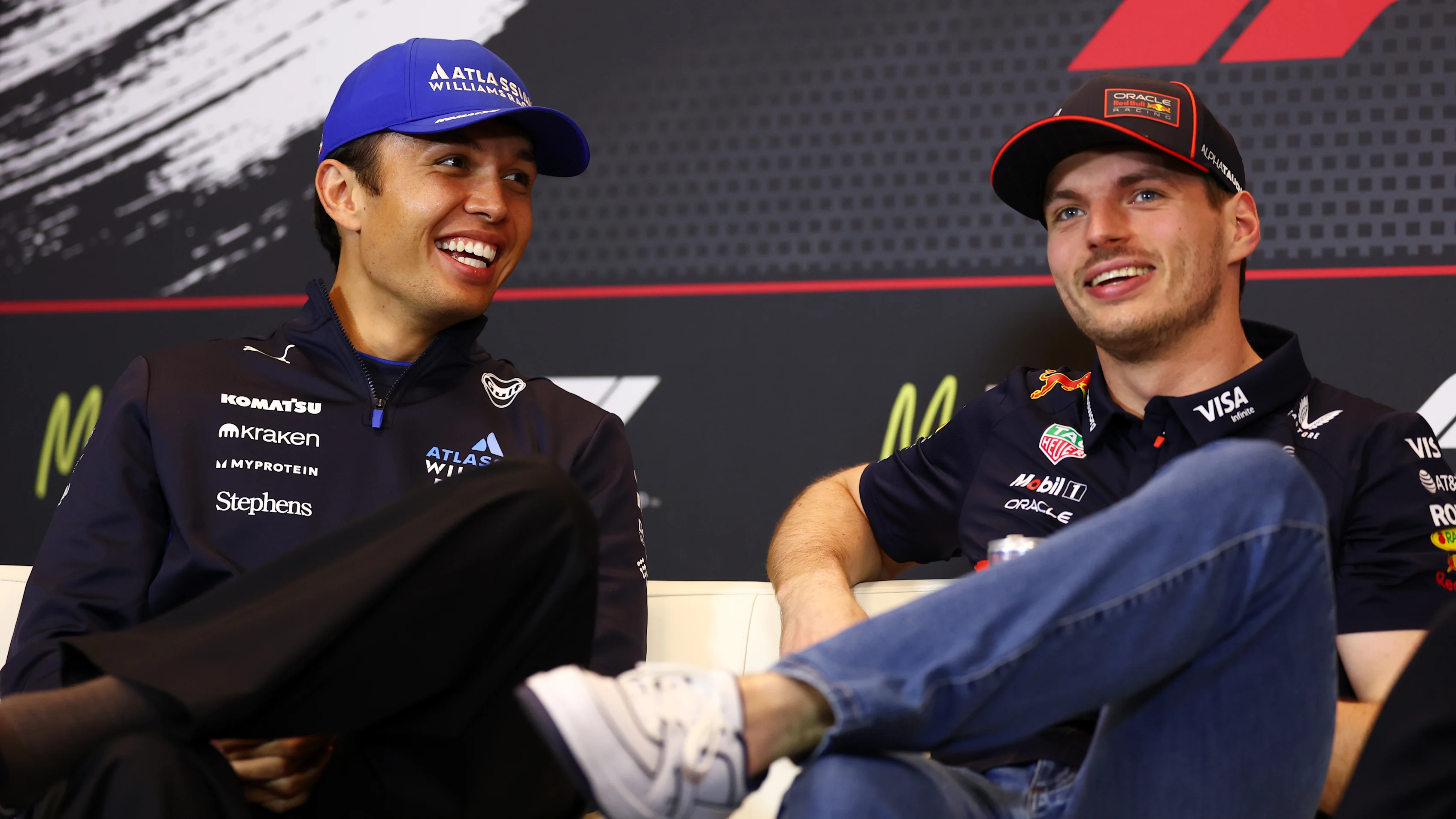 MONTE-CARLO, MONACO - MAY 22: Alexander Albon of Thailand and Williams and Max Verstappen of the