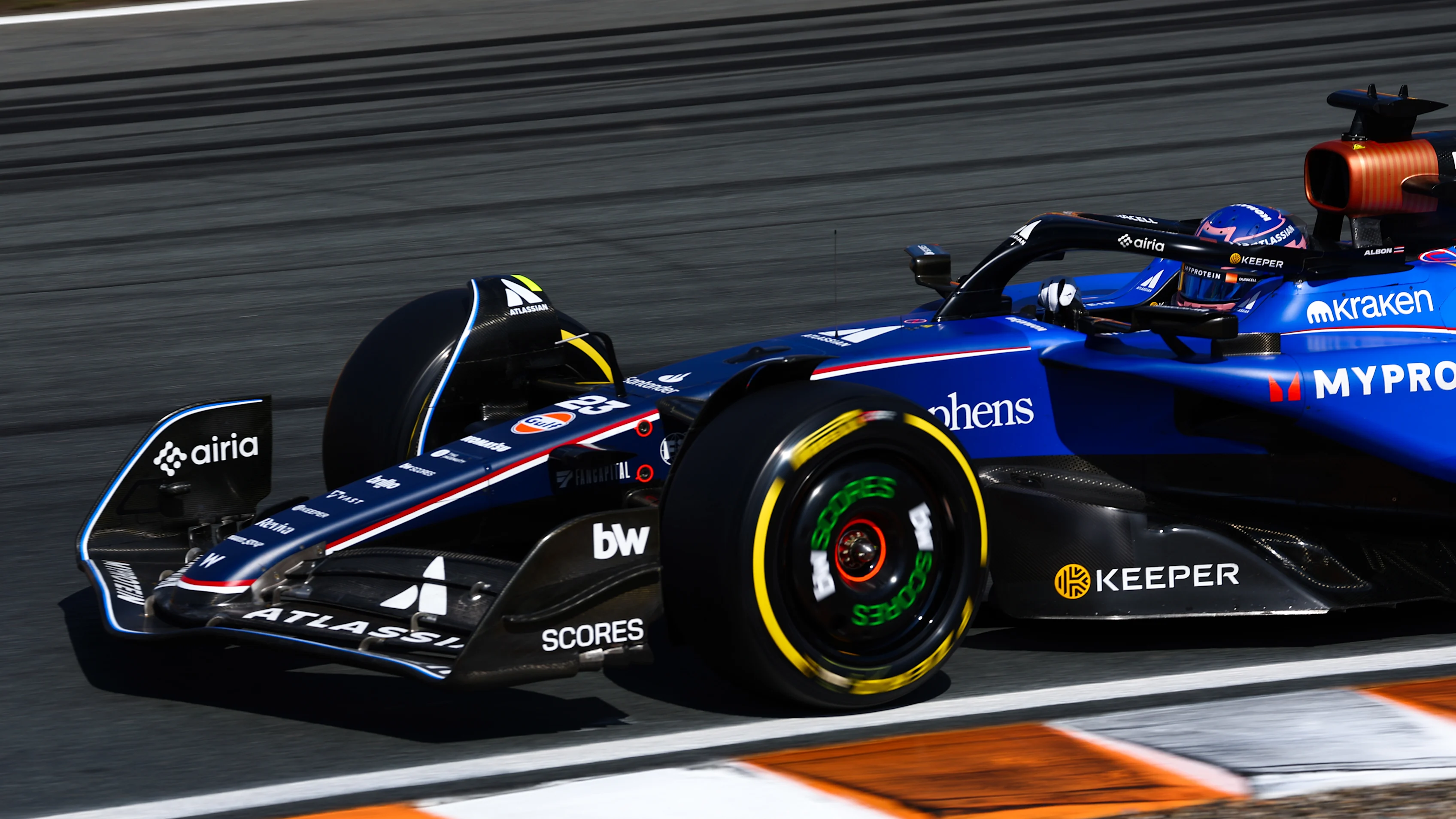 ZANDVOORT, NETHERLANDS - AUGUST 30: Alexander Albon of Thailand driving the (23) Williams FW47