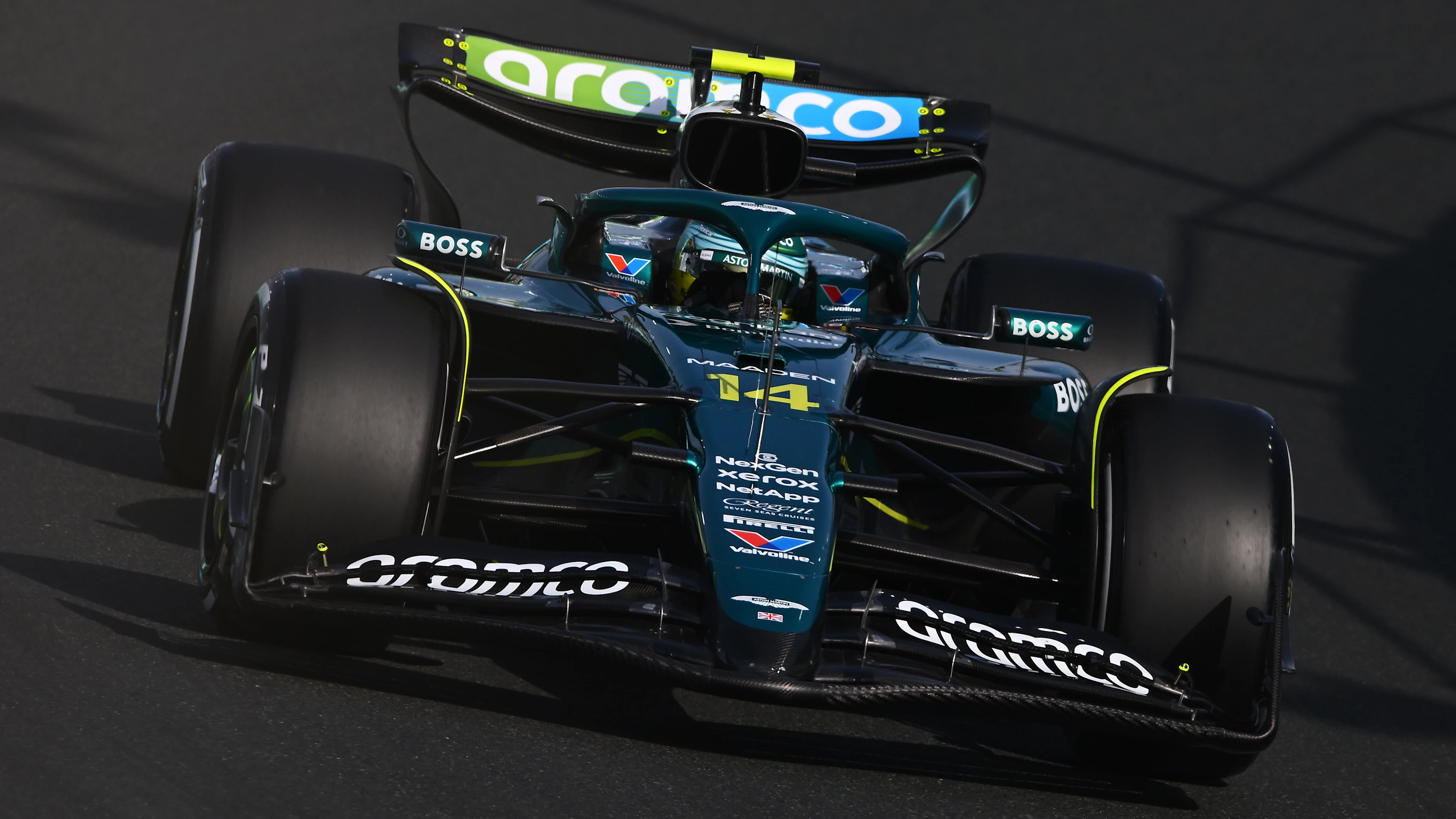 JEDDAH, SAUDI ARABIA - APRIL 19: Fernando Alonso of Spain driving the (14) Aston Martin F1 Team