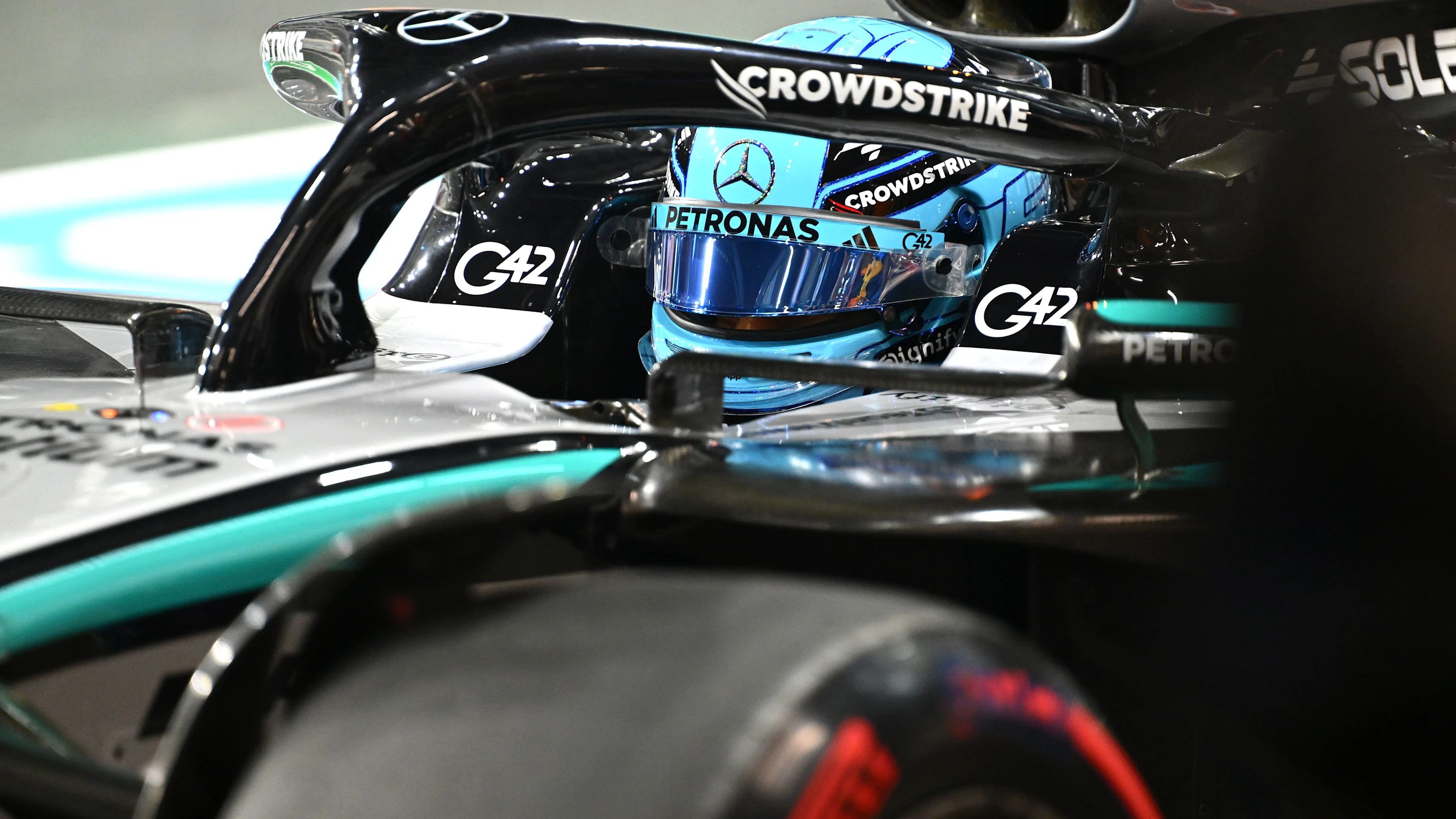 JEDDAH, SAUDI ARABIA - APRIL 19: George Russell of Great Britain driving the (63) Mercedes AMG