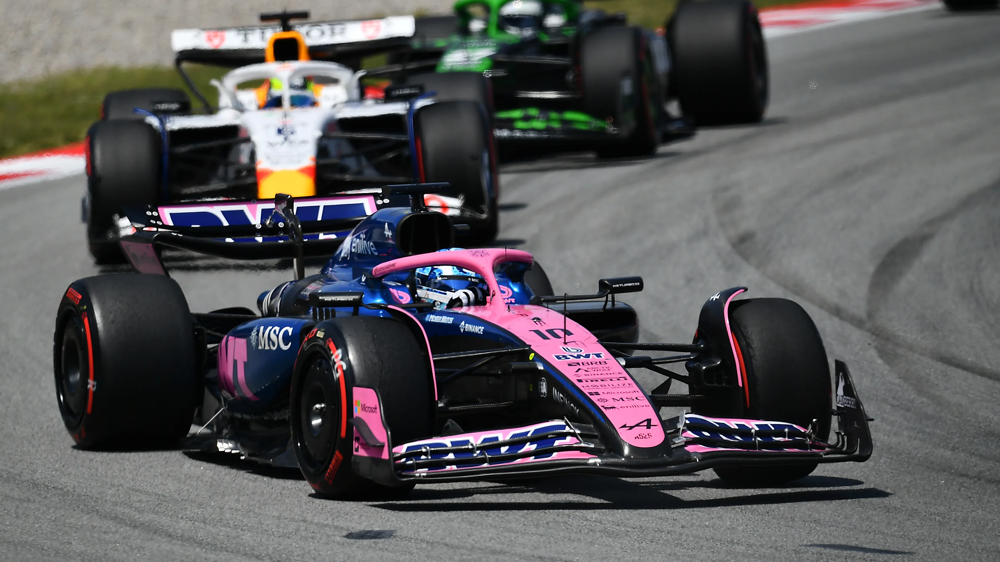 BARCELONA, SPAIN - JUNE 01: Pierre Gasly of France driving the (10) Alpine F1 A525 Renault leads