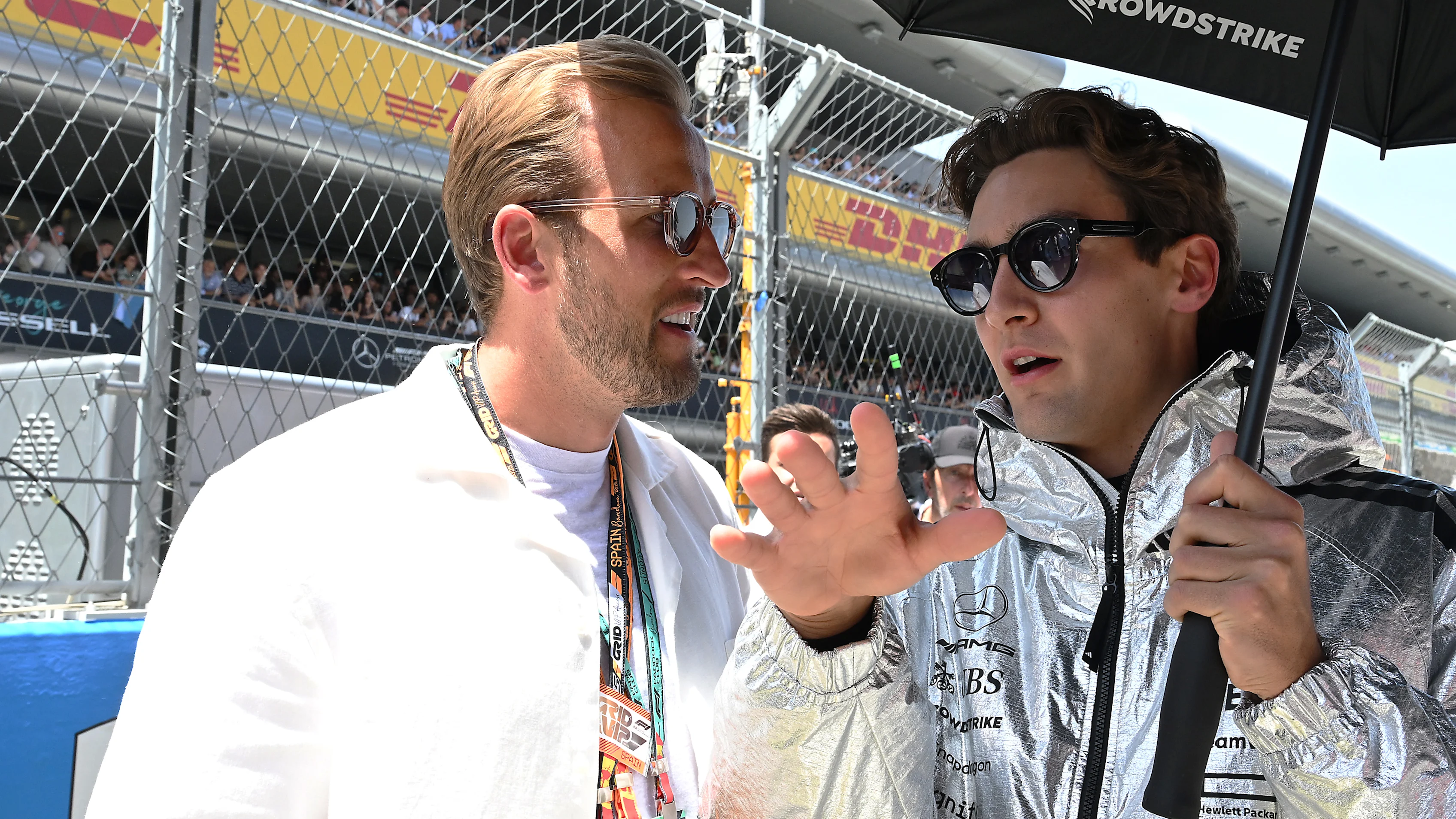 Harry Kane was seen chatting to drivers including George Russell
