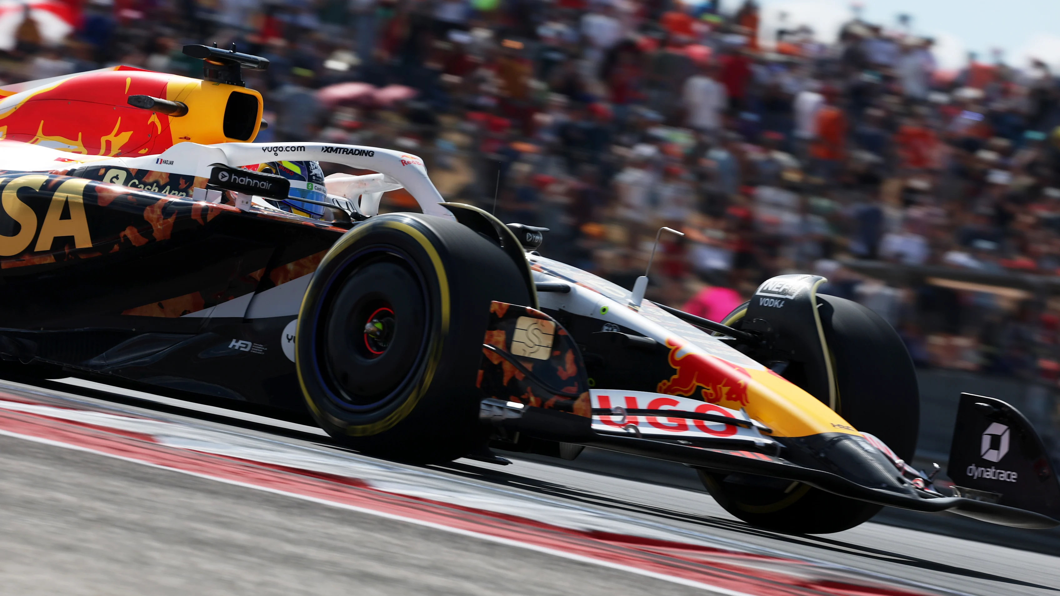 AUSTIN, TEXAS - OCTOBER 17: Isack Hadjar of France driving the (6) Visa Cash App Racing Bulls VCARB 02 on track during practice ahead of the F1 Grand Prix of United States at Circuit of The Americas on October 17, 2025 in Austin, Texas. (Photo by Mark Thompson/Getty Images)
