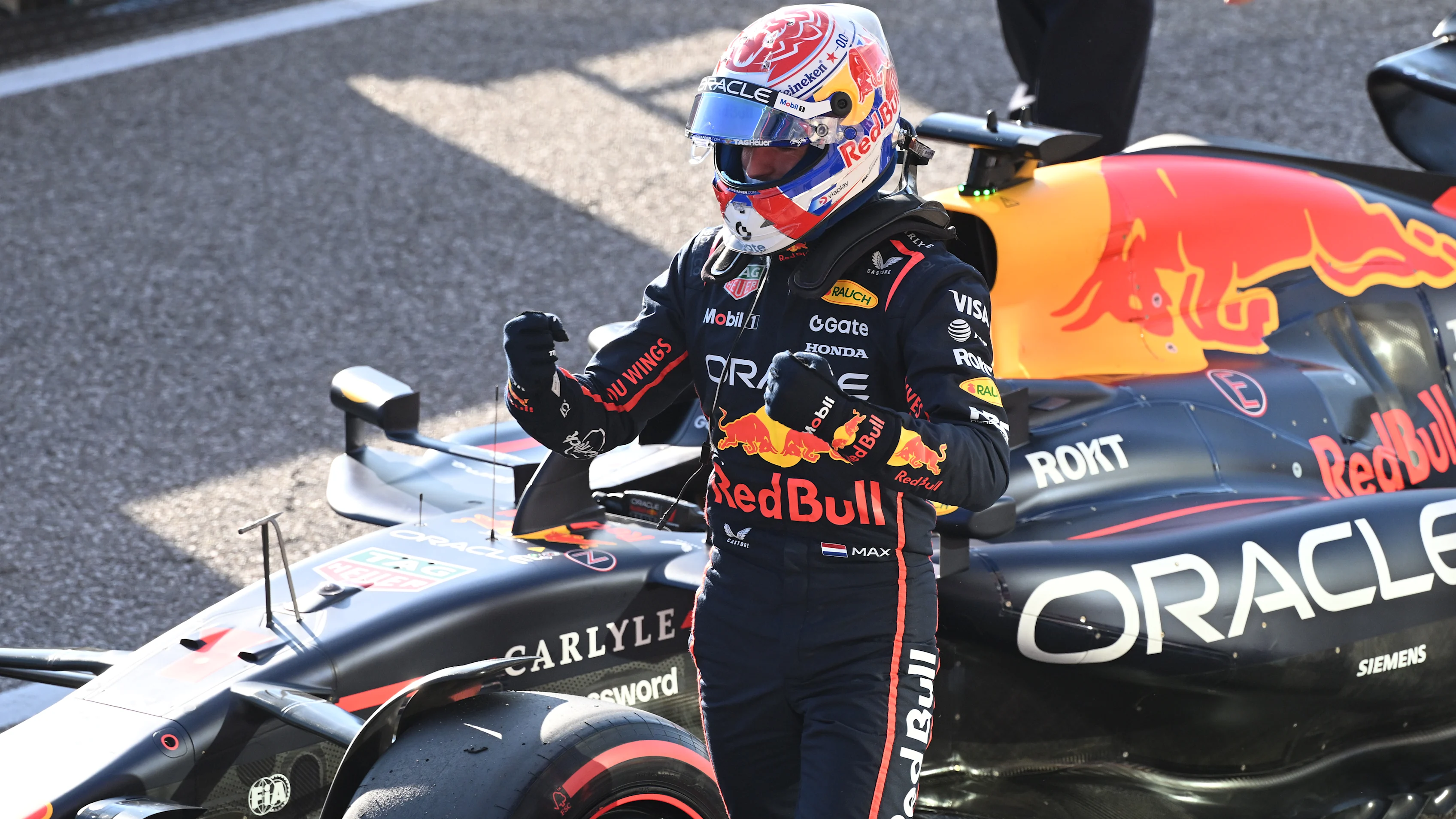 AUSTIN, TEXAS - OCTOBER 18: Pole position qualifier Max Verstappen of the Netherlands and Oracle Red Bull Racing arrives in parc ferme during Qualifying ahead of the F1 Grand Prix of United States at Circuit of The Americas on October 18, 2025 in Austin, Texas. (Photo by Mark Sutton - Formula 1/Formula 1 via Getty Images)