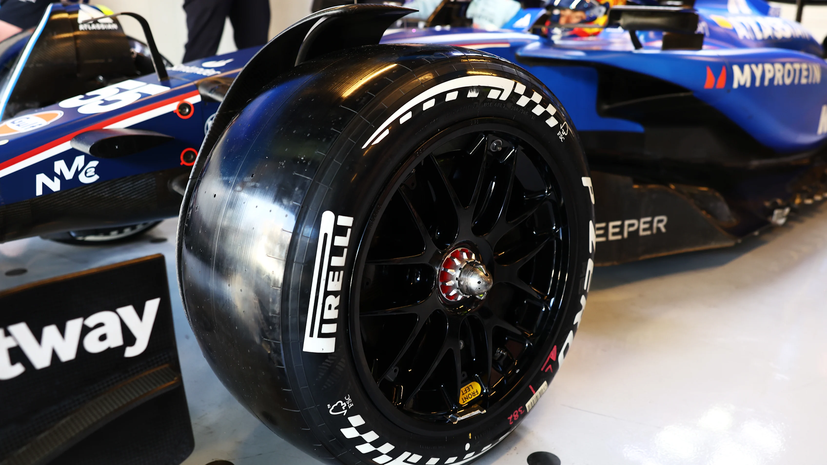 ABU DHABI, UNITED ARAB EMIRATES - DECEMBER 09: The 2026 Pirelli tyres are seen on the car of Carlos