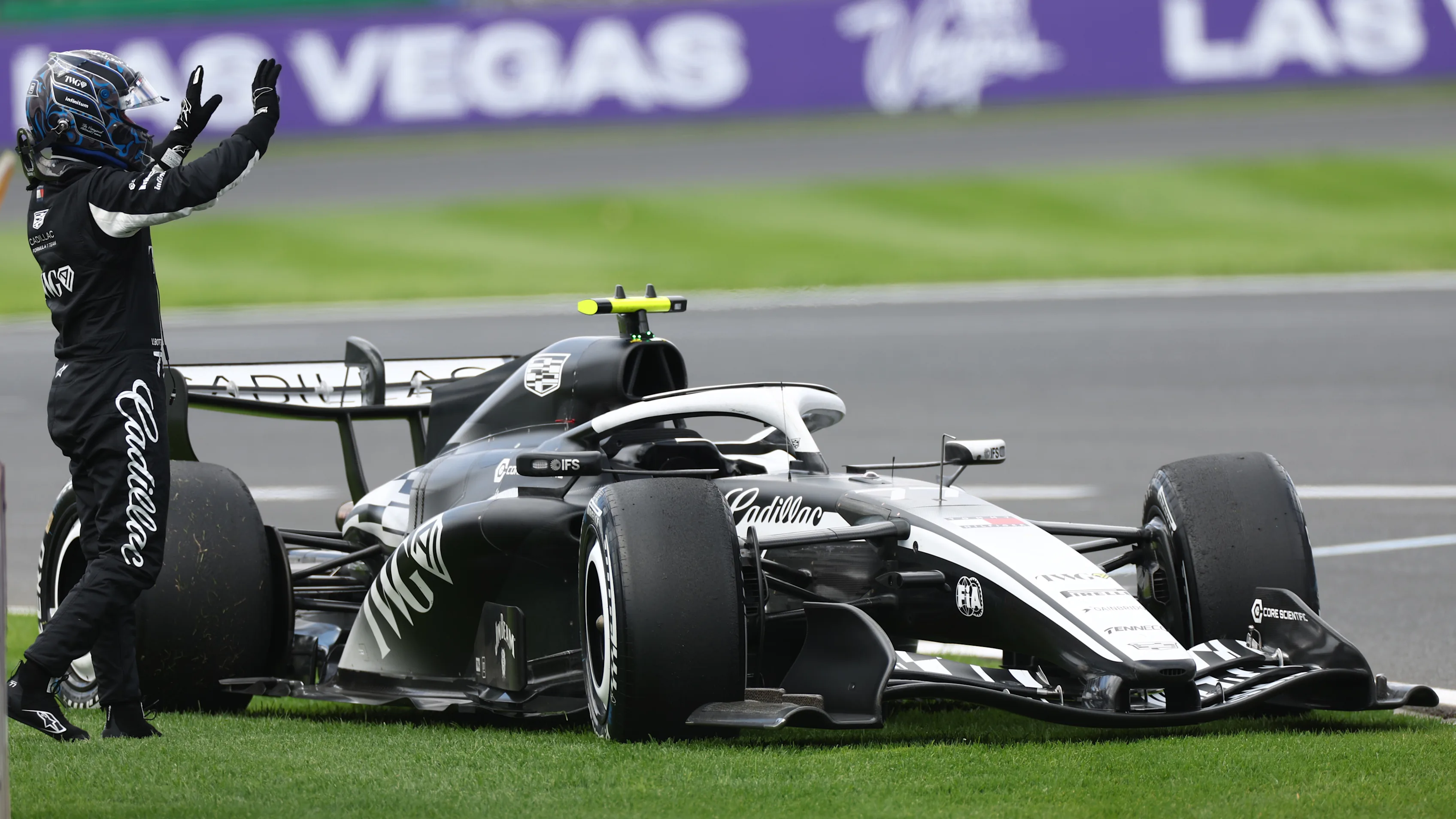 MELBOURNE, AUSTRALIA - MARCH 08: Valtteri Bottas of Finland and Cadillac F1 Team retires from the race during the F1 Grand Prix of Australia at Albert Park Grand Prix Circuit on March 08, 2026 in Melbourne, Australia. (Photo by Peter Fox/Getty Images)