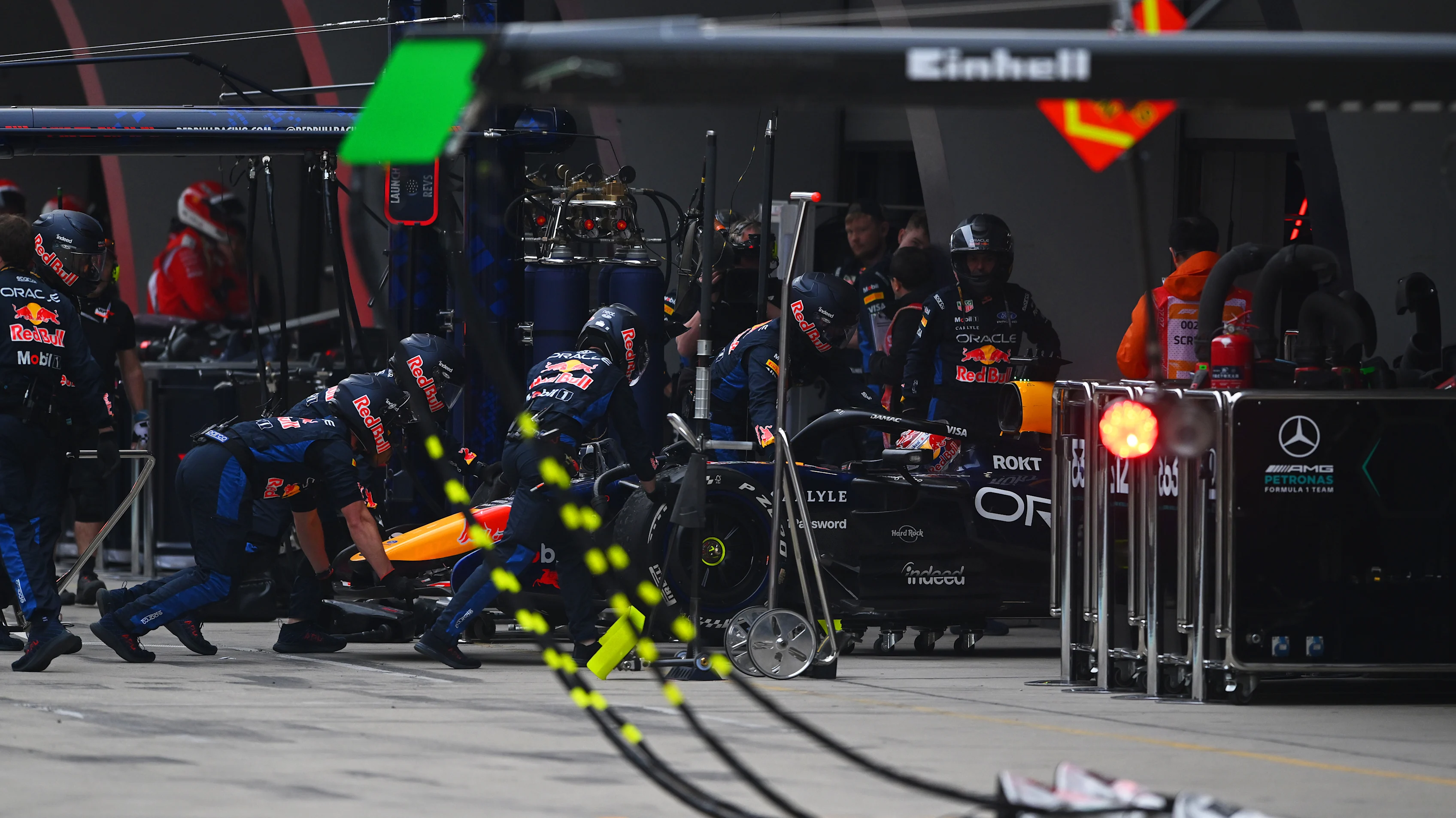 SHANGHAI, CHINA - MARCH 15: Max Verstappen of the Netherlands and Oracle Red Bull Racing is retired to the garage during the F1 Grand Prix of China at Shanghai International Circuit on March 15, 2026 in Shanghai, China. (Photo by Rudy Carezzevoli/Getty Images)