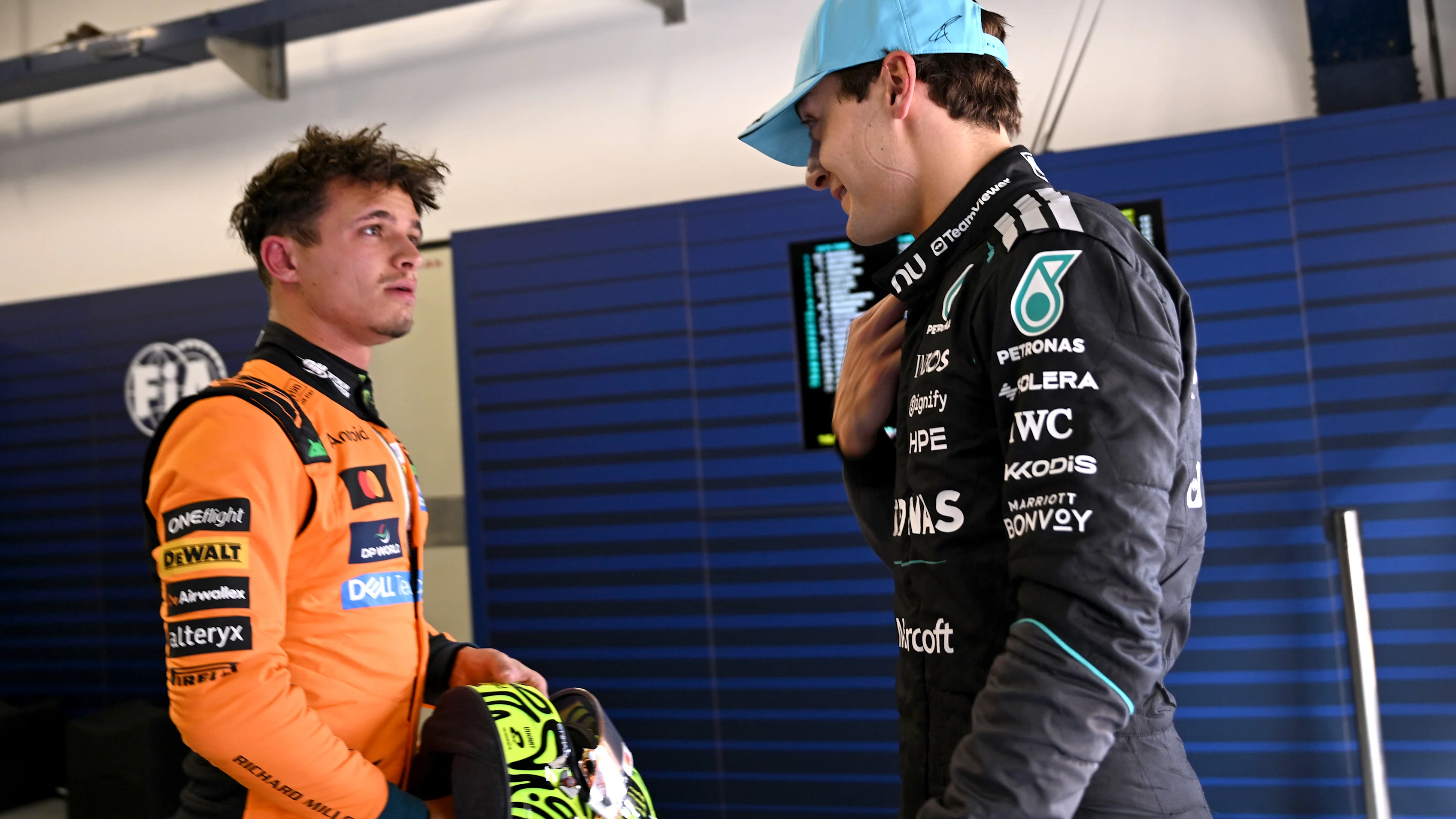 SHANGHAI, CHINA - MARCH 13: Pole position qualifier George Russell of Great Britain and Mercedes