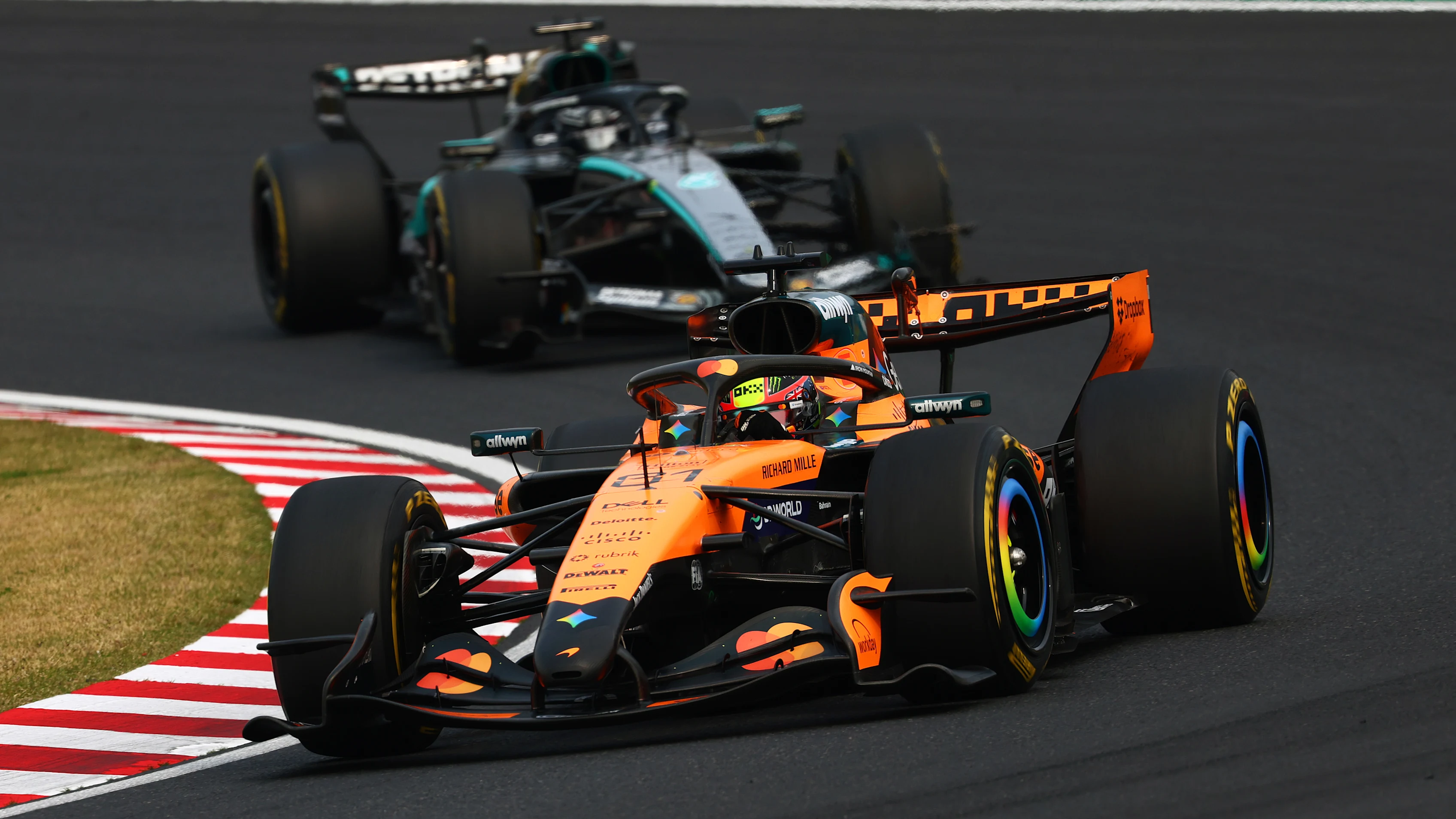 SUZUKA, JAPAN - MARCH 29: Oscar Piastri of Australia driving the (81) McLaren MCL40 Mercedes leads