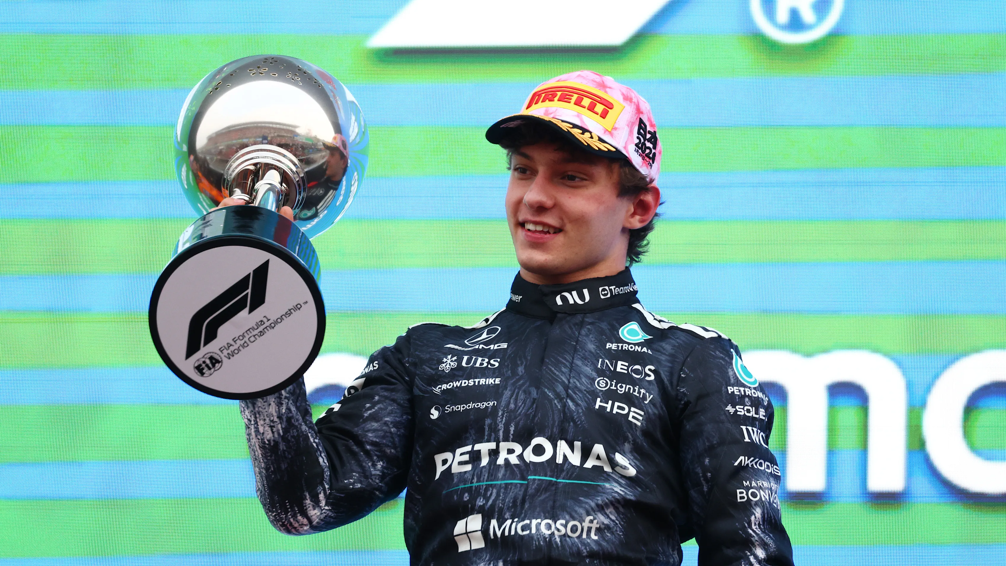 SUZUKA, JAPAN - MARCH 29: Race winner Andrea Kimi Antonelli of Italy and Mercedes AMG Petronas F1