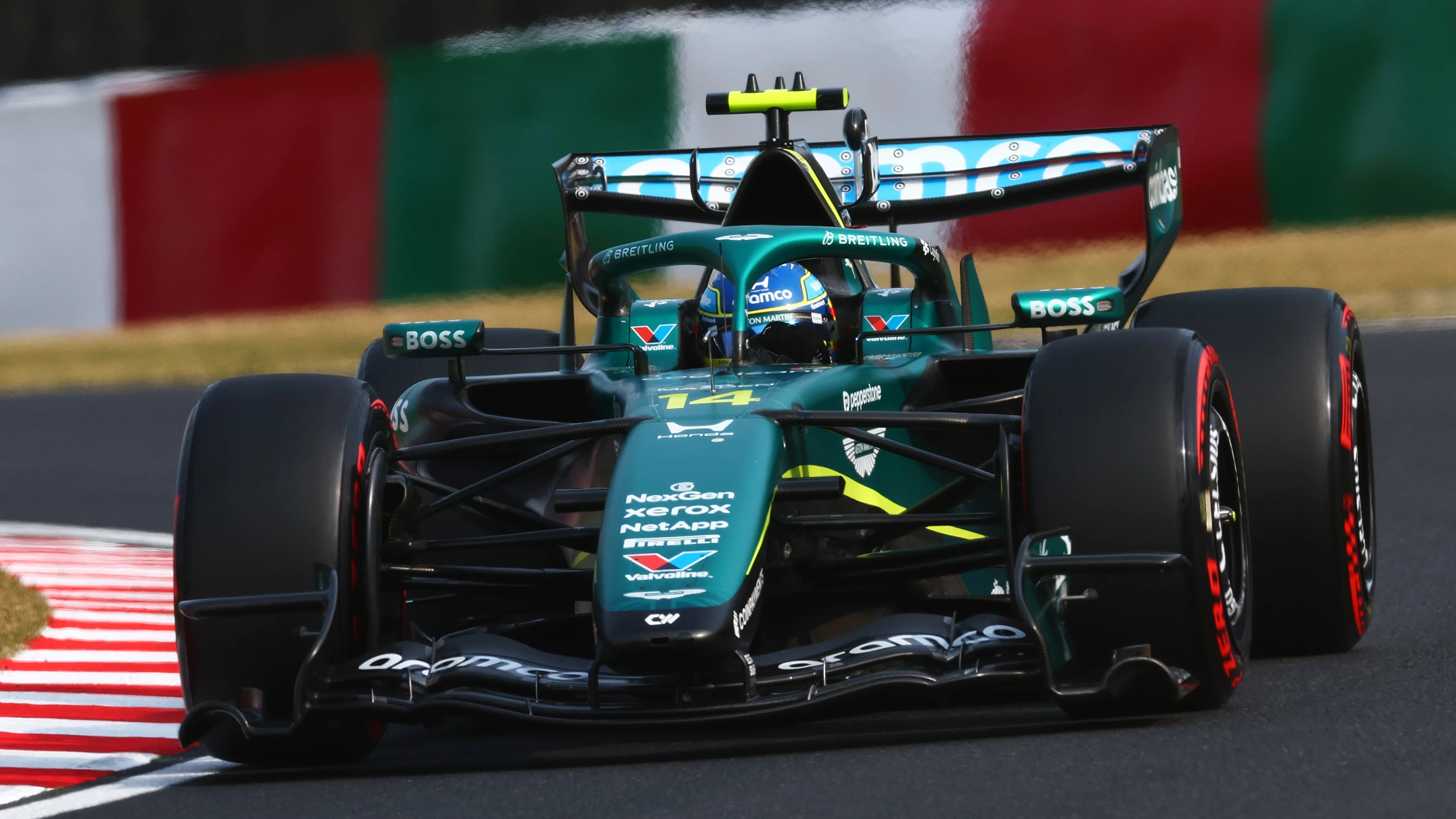 SUZUKA, JAPAN - MARCH 28: Fernando Alonso of Spain driving the (14) Aston Martin F1 Team AMR26 Honda on track during qualifying ahead of the F1 Grand Prix of Japan at Suzuka Circuit on March 28, 2026 in Suzuka, Japan. (Photo by Clive Rose - Formula 1/Formula 1 via Getty Images)