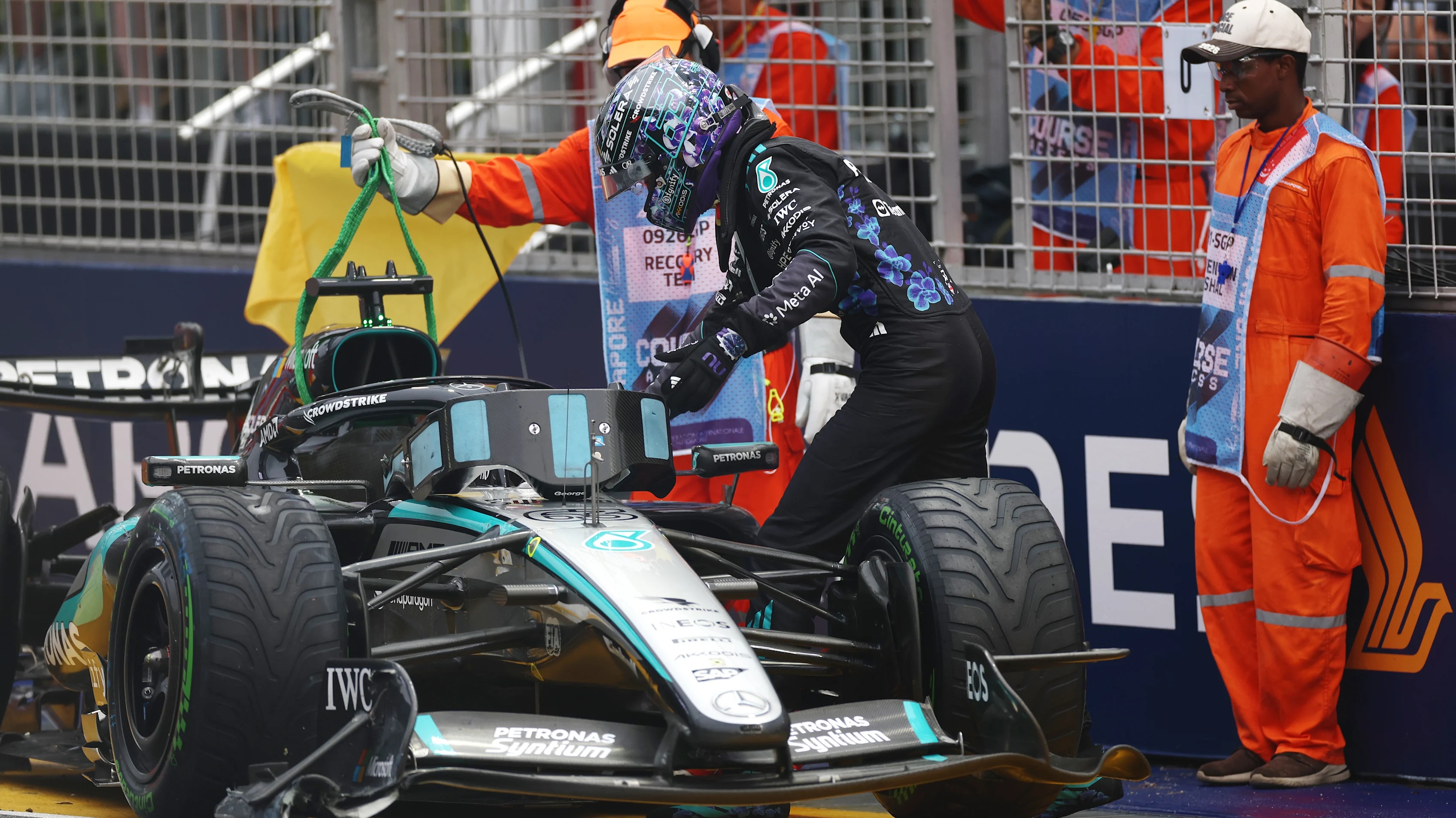 SINGAPORE, SINGAPORE - OCTOBER 10: George Russell of Great Britain and Mercedes AMG Petronas F1