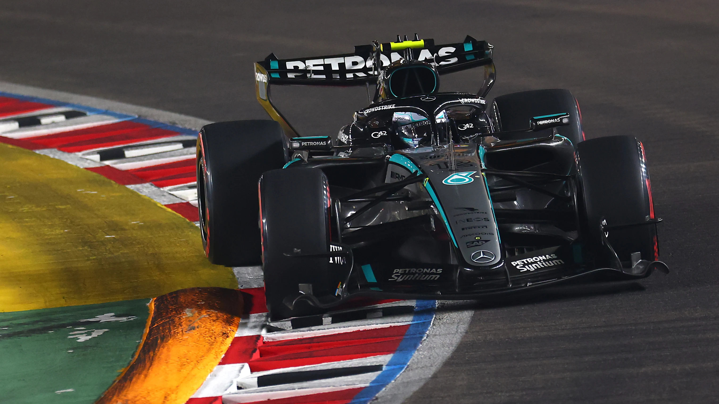 SINGAPORE, SINGAPORE - OCTOBER 10: Andrea Kimi Antonelli of Italy driving the (12) Mercedes AMG