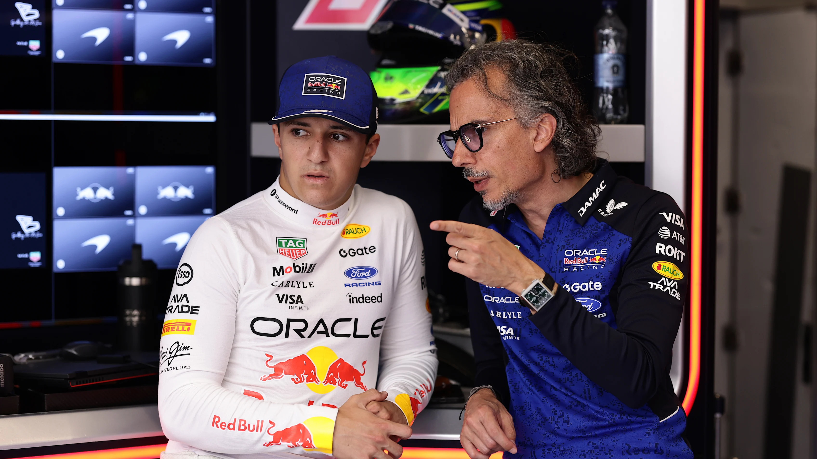 SPIELBERG, AUSTRIA - JUNE 28: Isack Hadjar of France and Oracle Red Bull Racing and Laurent Mekies,