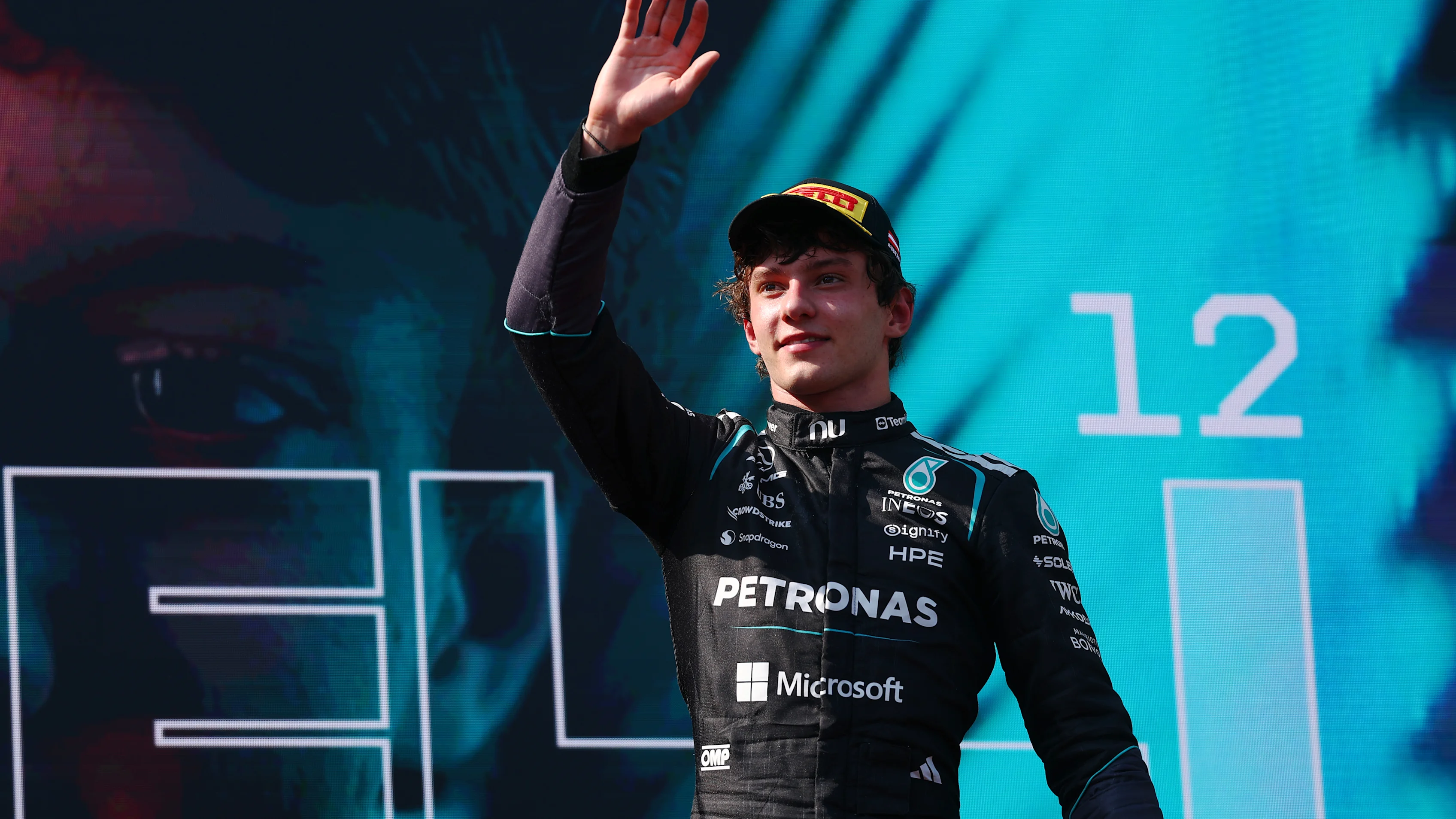 SPIELBERG, AUSTRIA - JUNE 28: Third placed Andrea Kimi Antonelli of Italy and Mercedes AMG Petronas