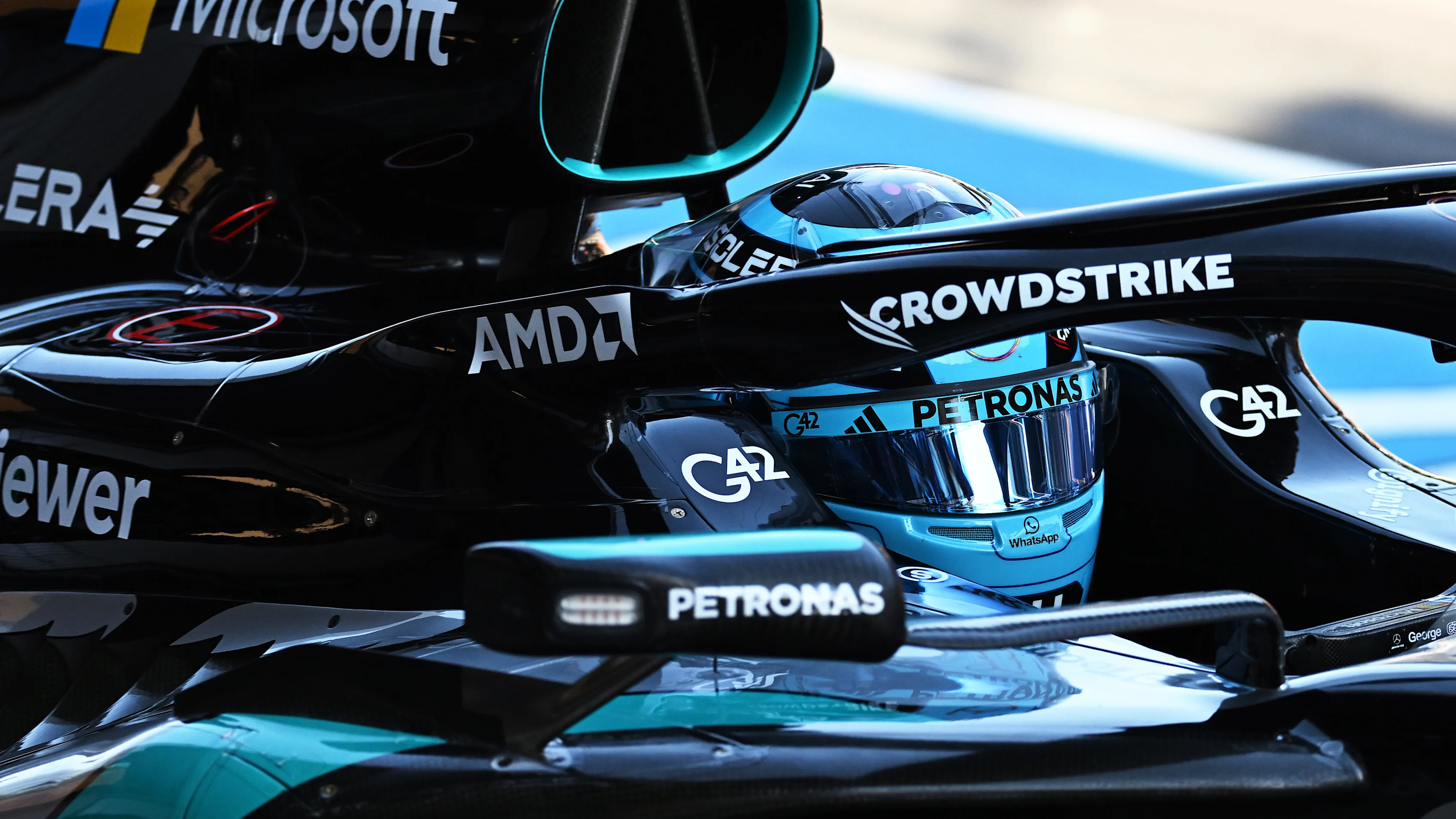 SPIELBERG, AUSTRIA - JUNE 26: George Russell of Great Britain driving the (63) Mercedes AMG