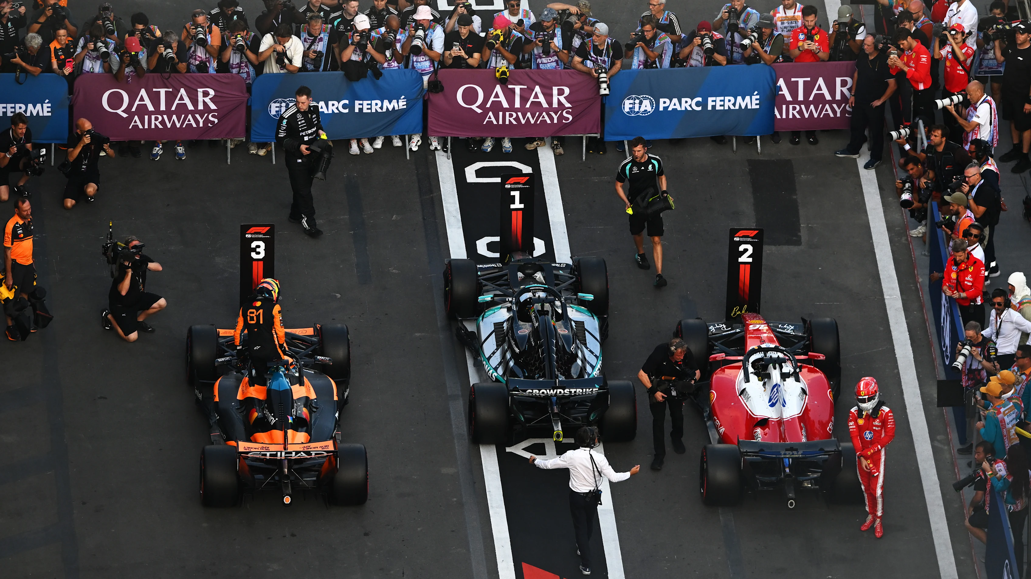 BAKU, AZERBAIJAN - SEPTEMBER 25: Second placed qualifier Charles Leclerc of Monaco and Scuderia