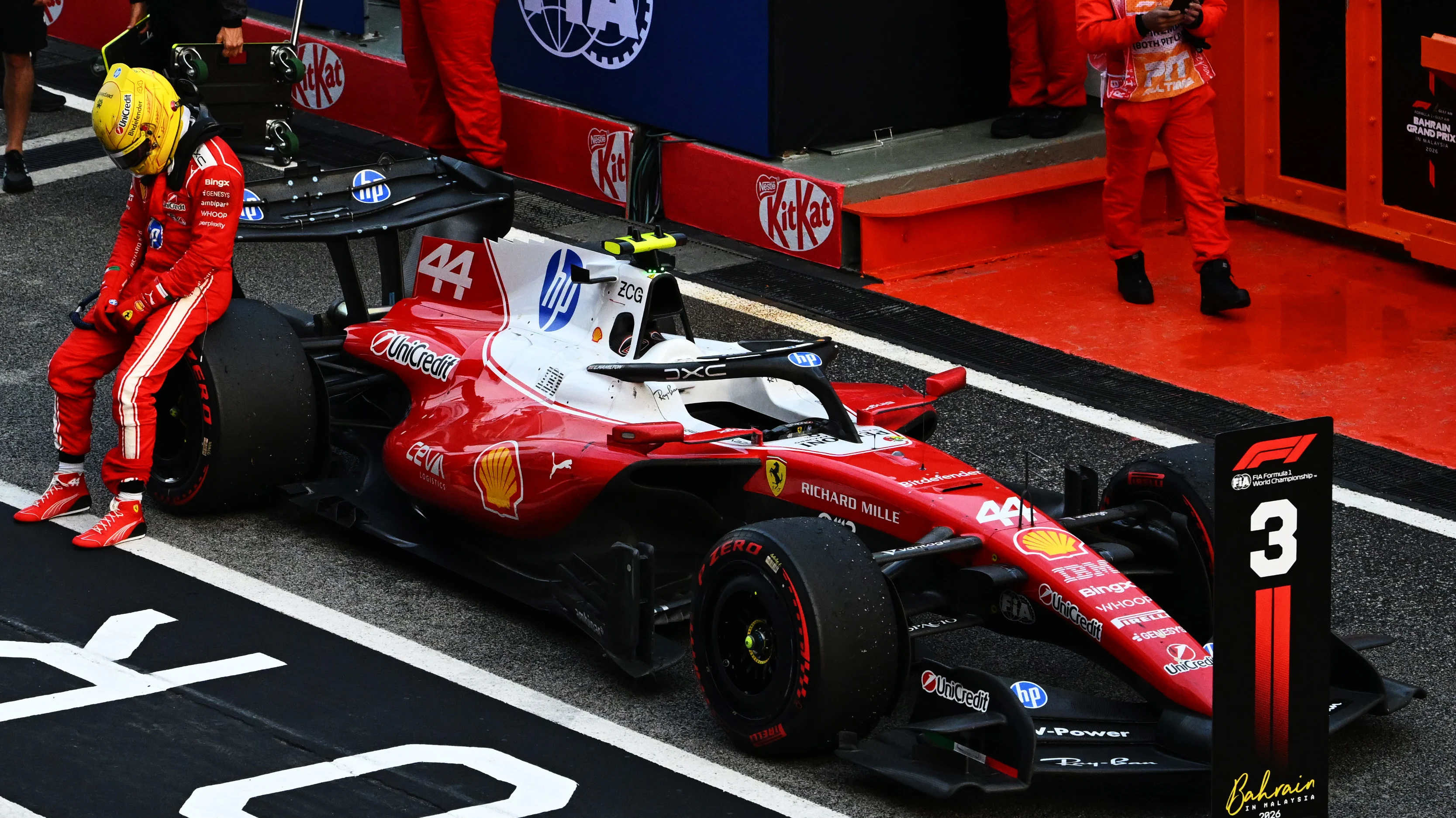 KUALA LUMPUR, MALAYSIA - OCTOBER 04: Third placed Lewis Hamilton of Great Britain and Scuderia