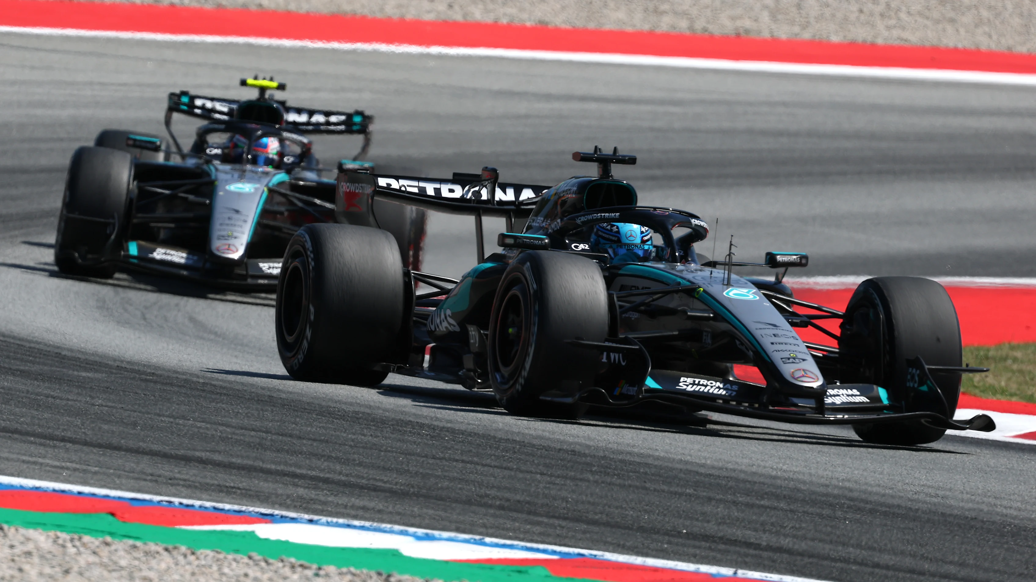 BARCELONA, SPAIN - JUNE 14: George Russell of Great Britain driving the (63) Mercedes AMG Petronas