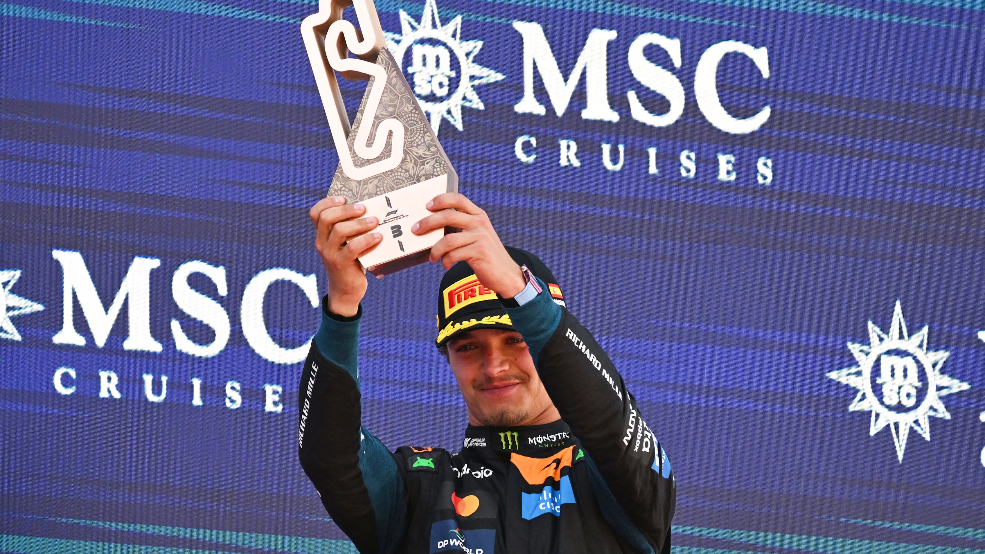 BARCELONA, SPAIN - JUNE 14: Third placed Lando Norris of Great Britain and McLaren celebrates on
