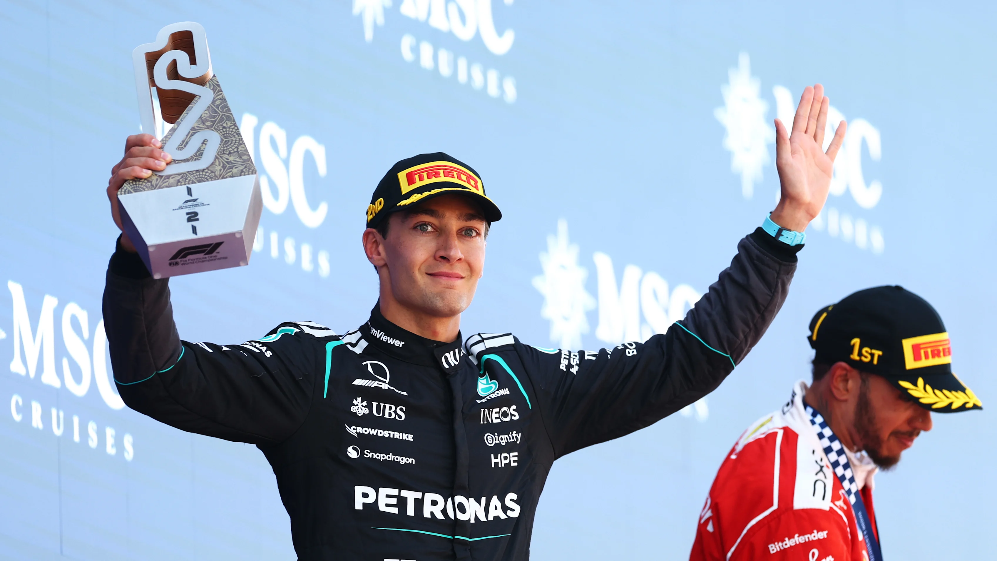 BARCELONA, SPAIN - JUNE 14: Second placed George Russell of Great Britain and Mercedes AMG Petronas