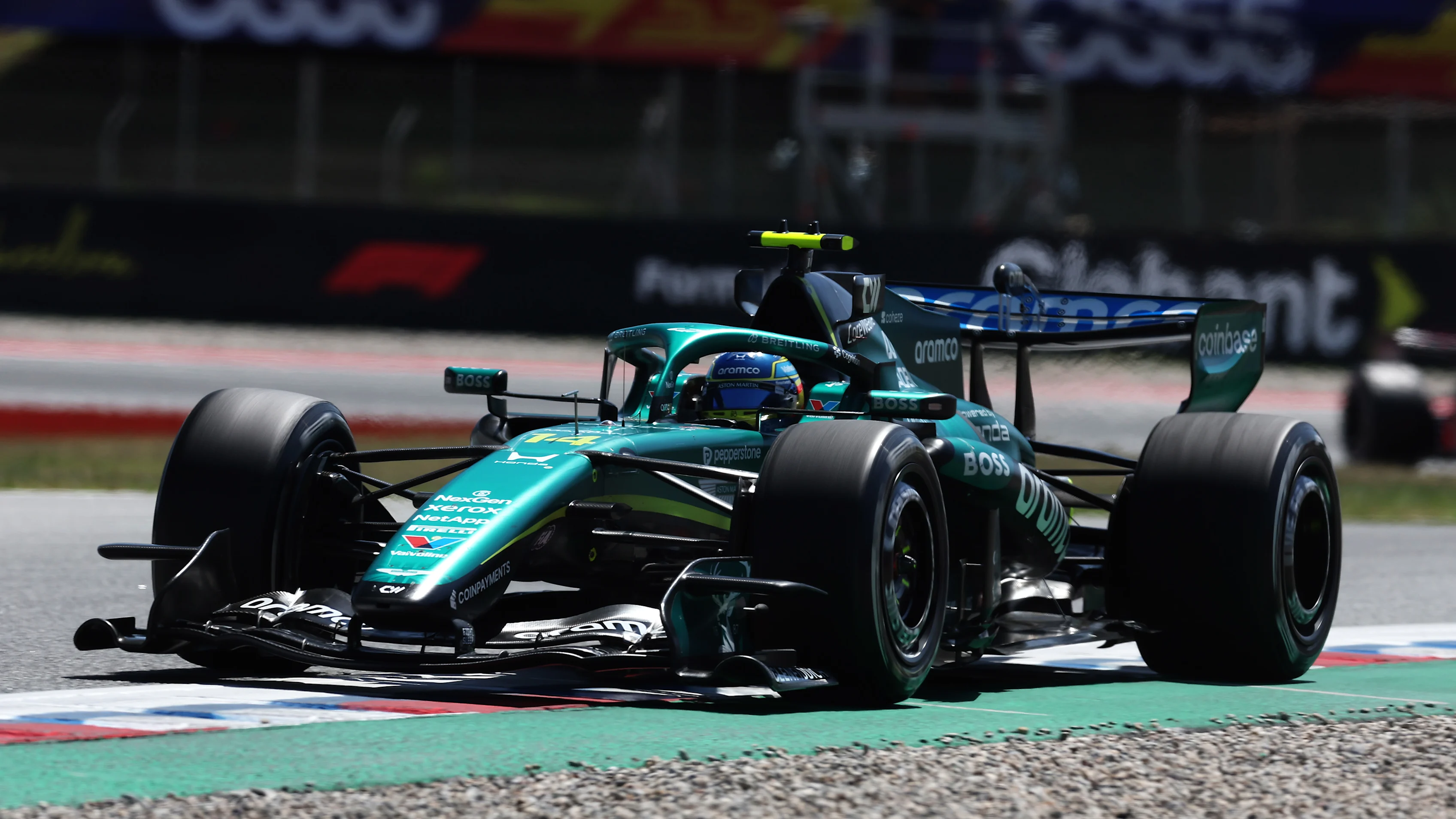 BARCELONA, SPAIN - JUNE 14: Fernando Alonso of Spain driving the (14) Aston Martin F1 Team AMR26