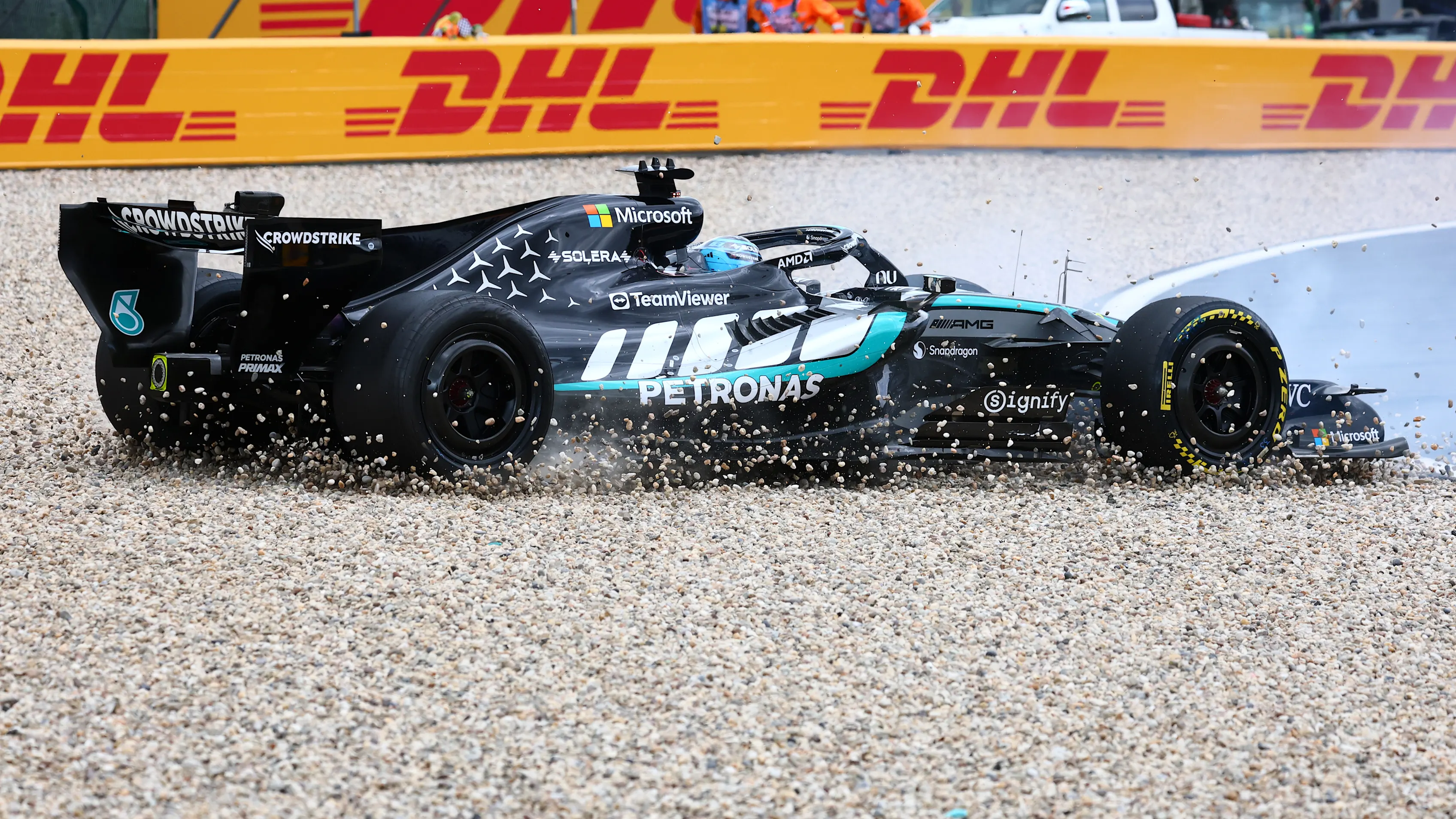 SPA, BELGIUM - JULY 19: George Russell of Great Britain driving the (63) Mercedes AMG Petronas F1