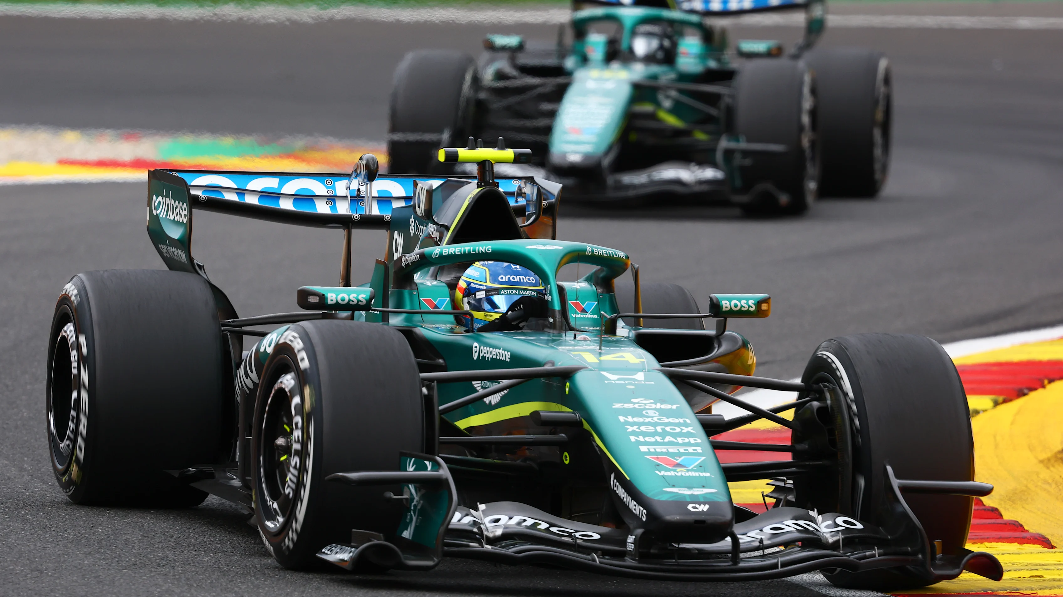 SPA, BELGIUM - JULY 19: Fernando Alonso of Spain driving the (14) Aston Martin F1 Team AMR26 Honda on track during the F1 Grand Prix of Belgium at Circuit de Spa-Francorchamps on July 19, 2026 in Spa, Belgium. (Photo by Clive Mason/Getty Images)