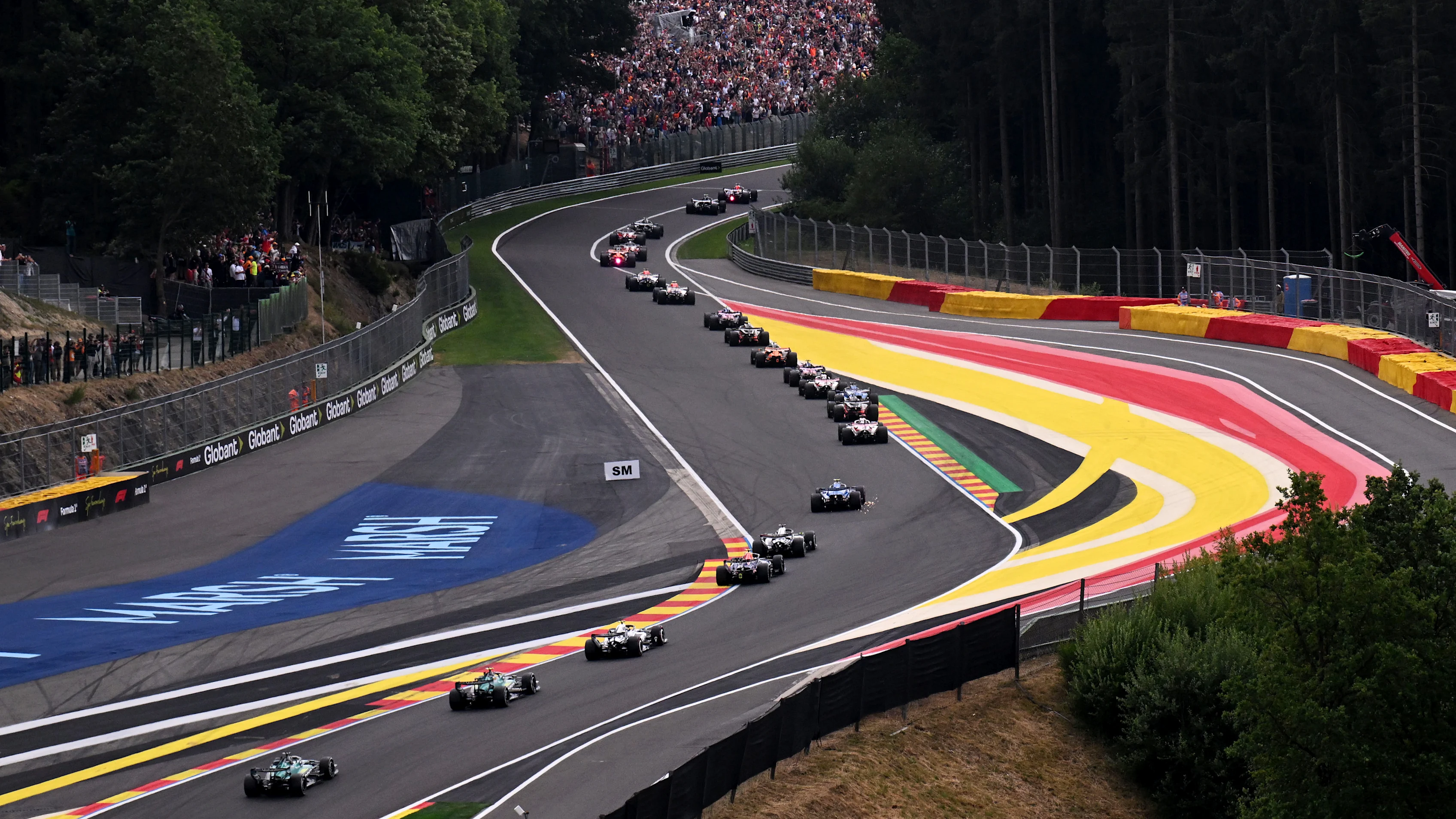SPA, BELGIUM - JULY 19: Fernando Alonso of Spain driving the (14) Aston Martin F1 Team AMR26 Honda