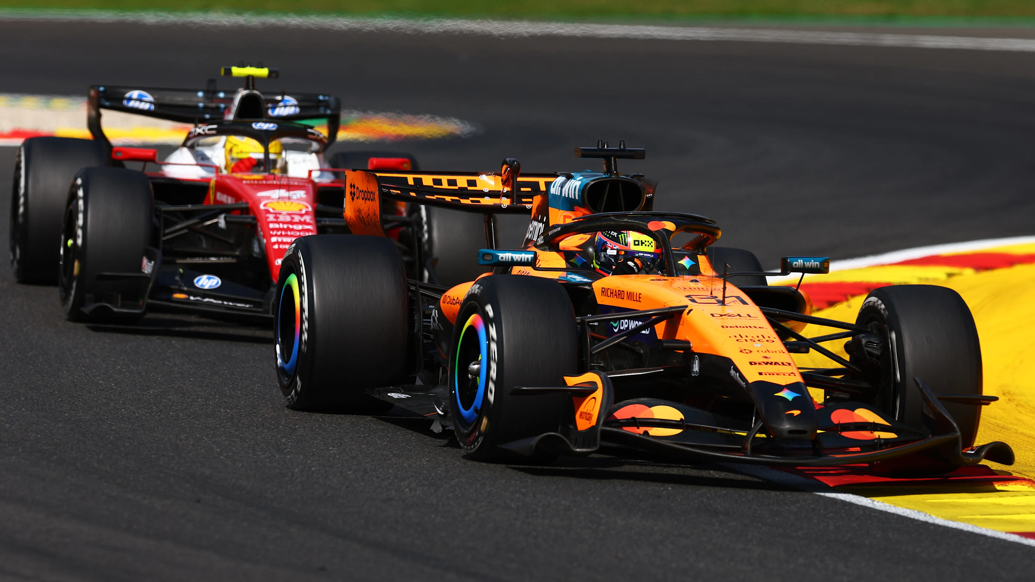 SPA, BELGIUM - JULY 19: Oscar Piastri of Australia driving the (81) McLaren MCL40 Mercedes leads