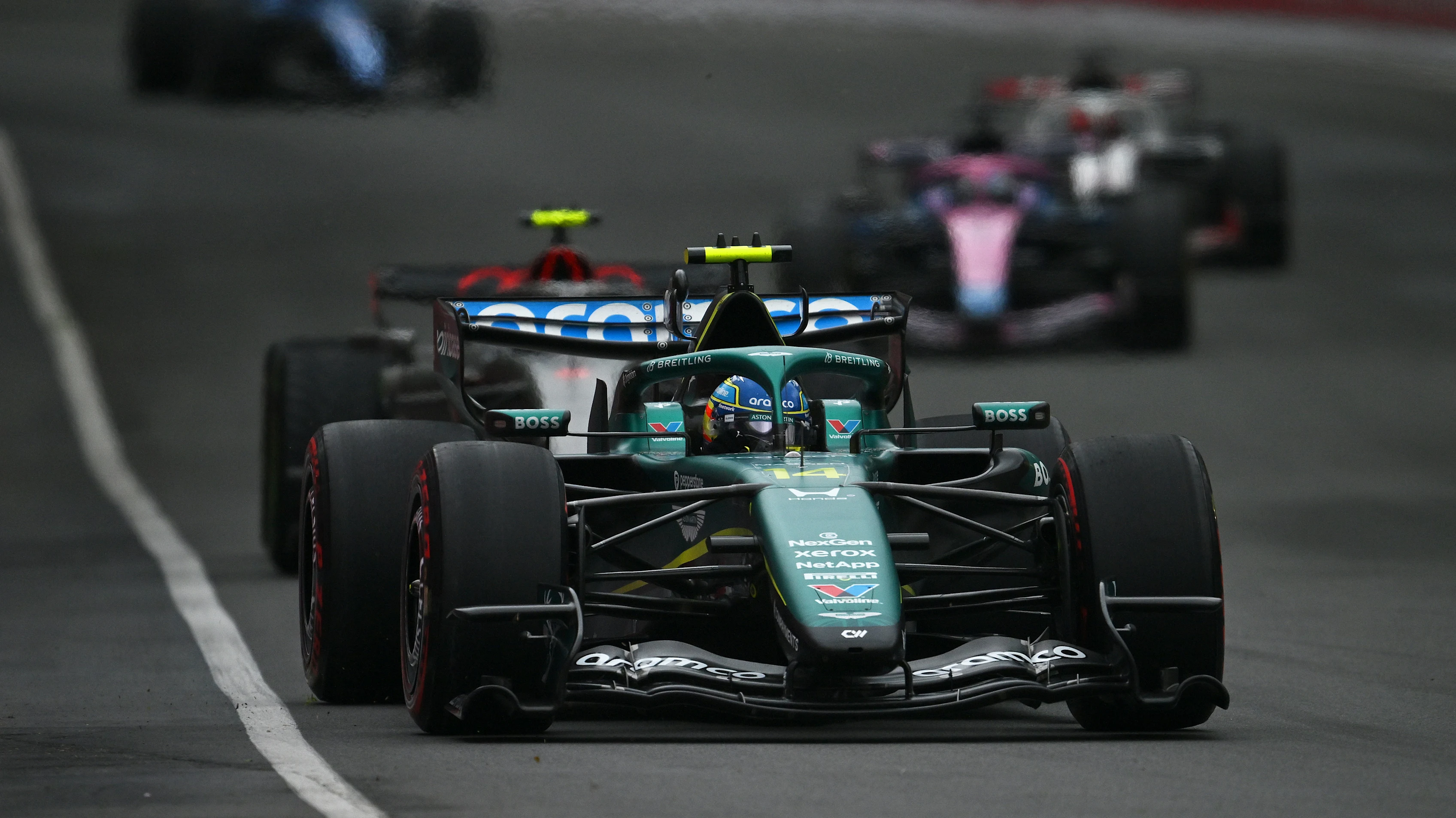 MONTREAL, QUEBEC - MAY 24: Fernando Alonso of Spain driving the (14) Aston Martin F1 Team AMR26 Honda on track during the F1 Grand Prix of Canada at Circuit Gilles-Villeneuve on May 24, 2026 in Montreal, Quebec. (Photo by Minas Panagiotakis/Getty Images)