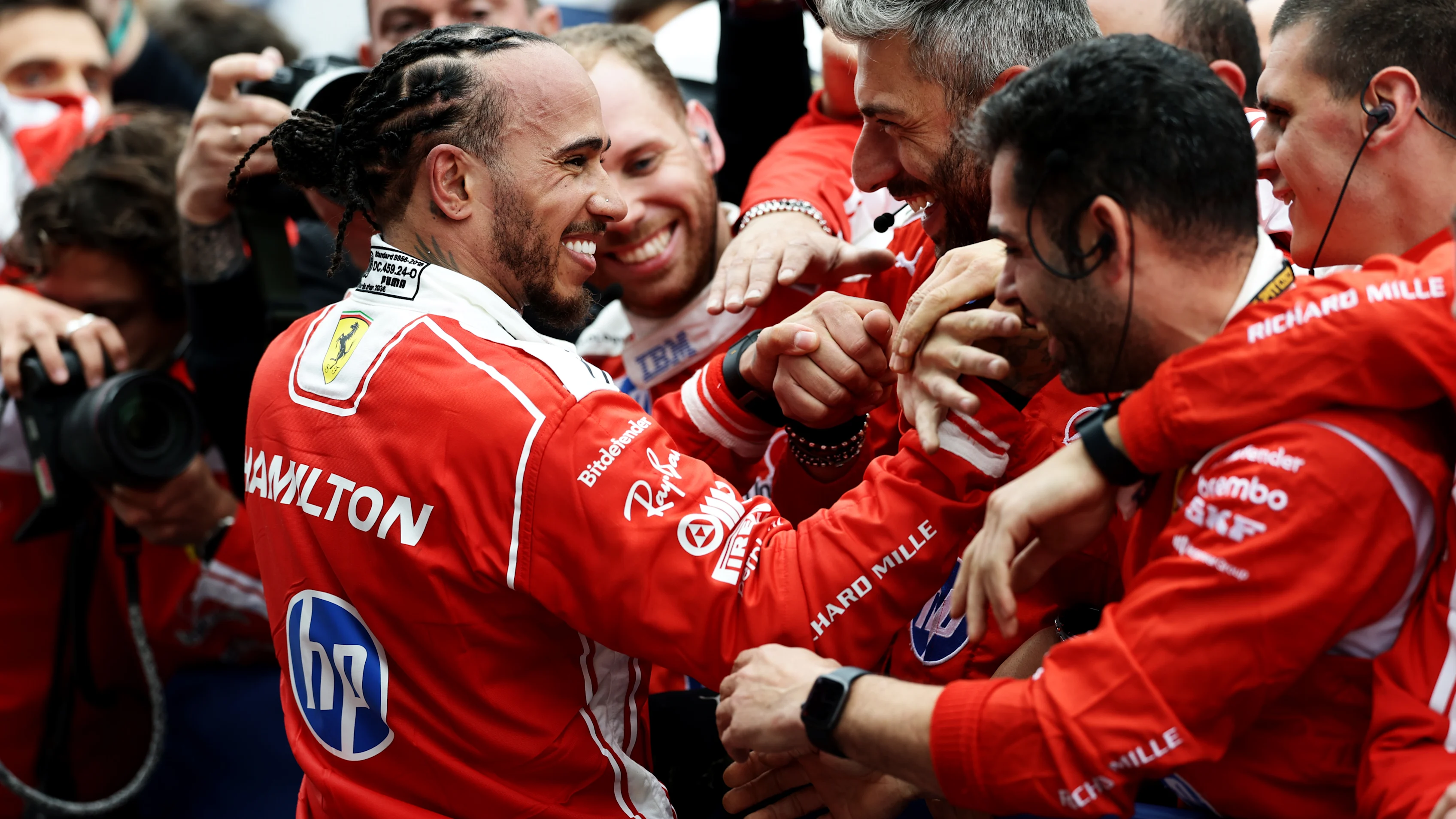 MONTREAL, QUEBEC - MAY 24: Second placed Lewis Hamilton of Great Britain and Scuderia Ferrari
