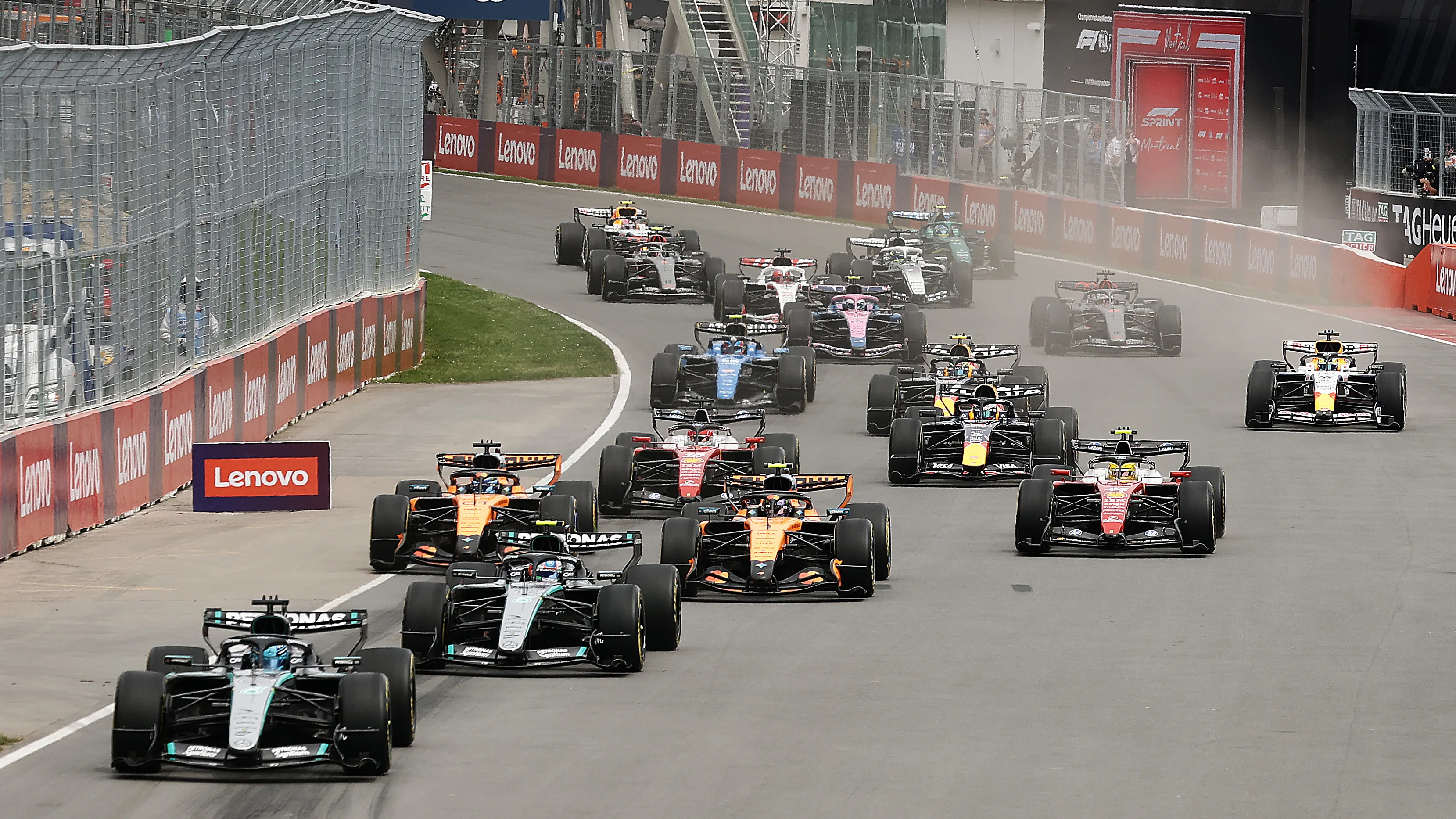 MONTREAL, QUEBEC - MAY 23: George Russell of Great Britain driving the (63) Mercedes AMG Petronas