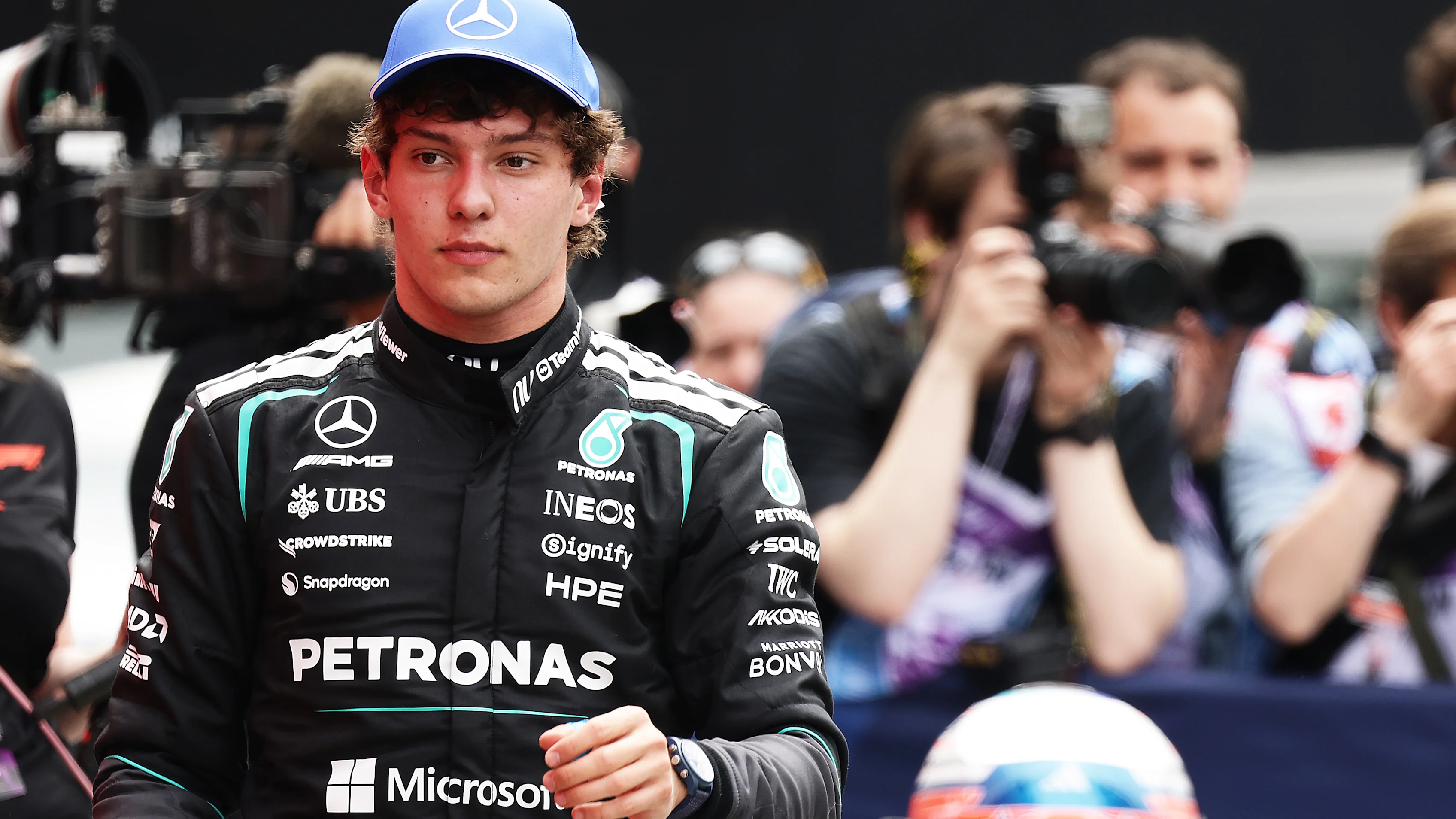 MONTREAL, QUEBEC - MAY 23: Third placed Andrea Kimi Antonelli of Italy and Mercedes AMG Petronas F1
