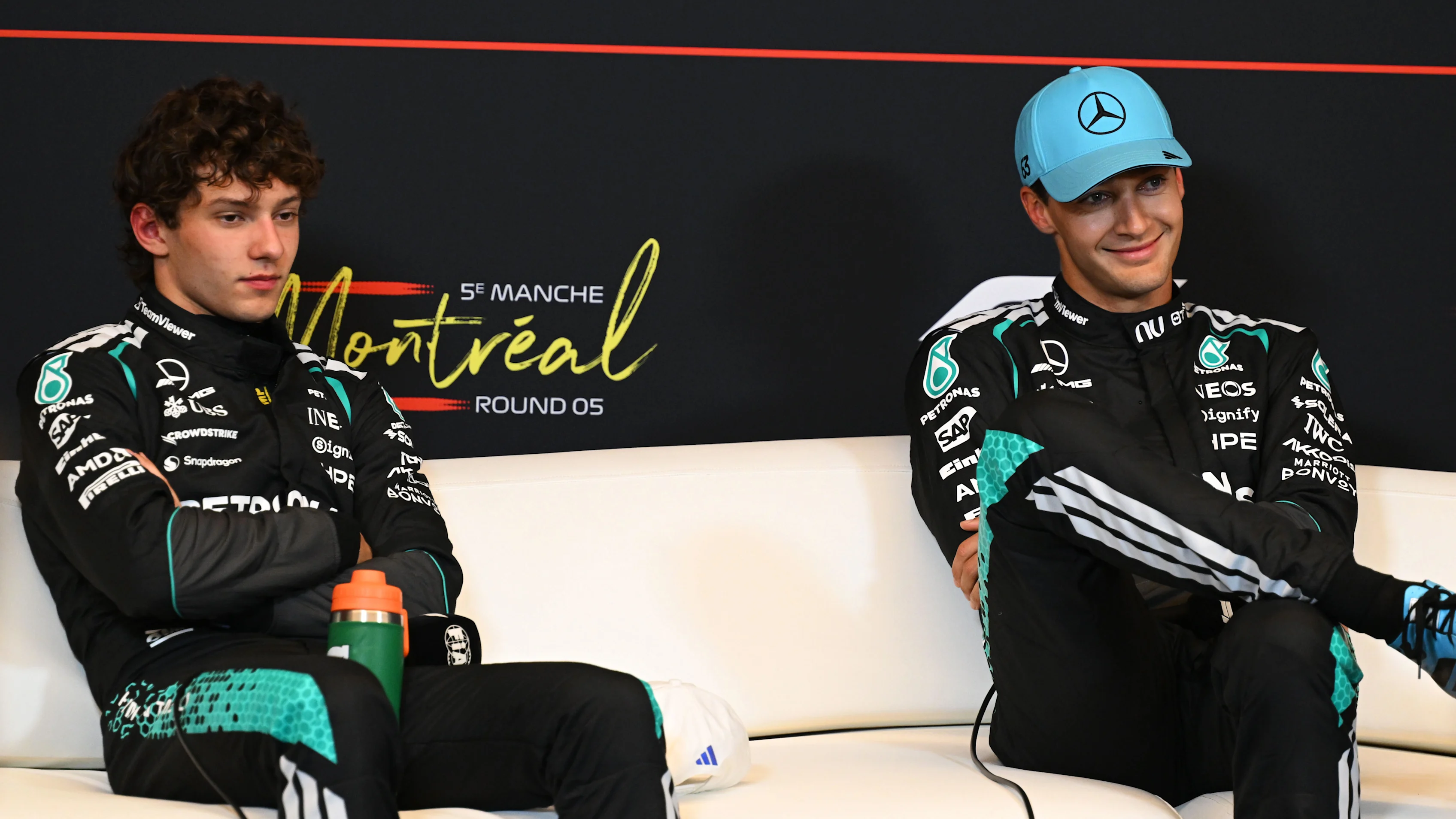 MONTREAL, QUEBEC - MAY 23: Pole position qualifier George Russell of Great Britain and Mercedes AMG