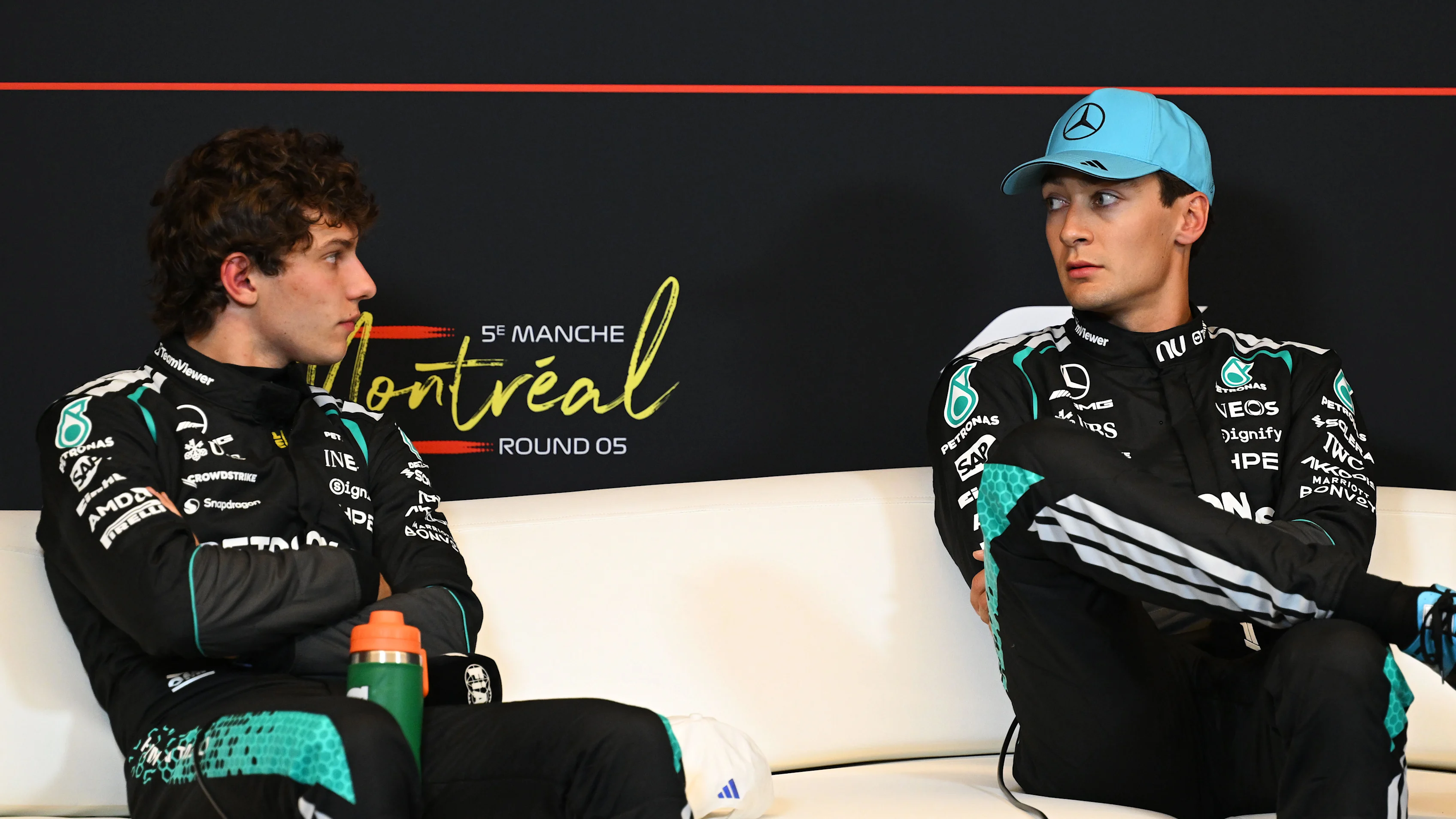 MONTREAL, QUEBEC - MAY 23: Pole position qualifier George Russell of Great Britain and Mercedes AMG