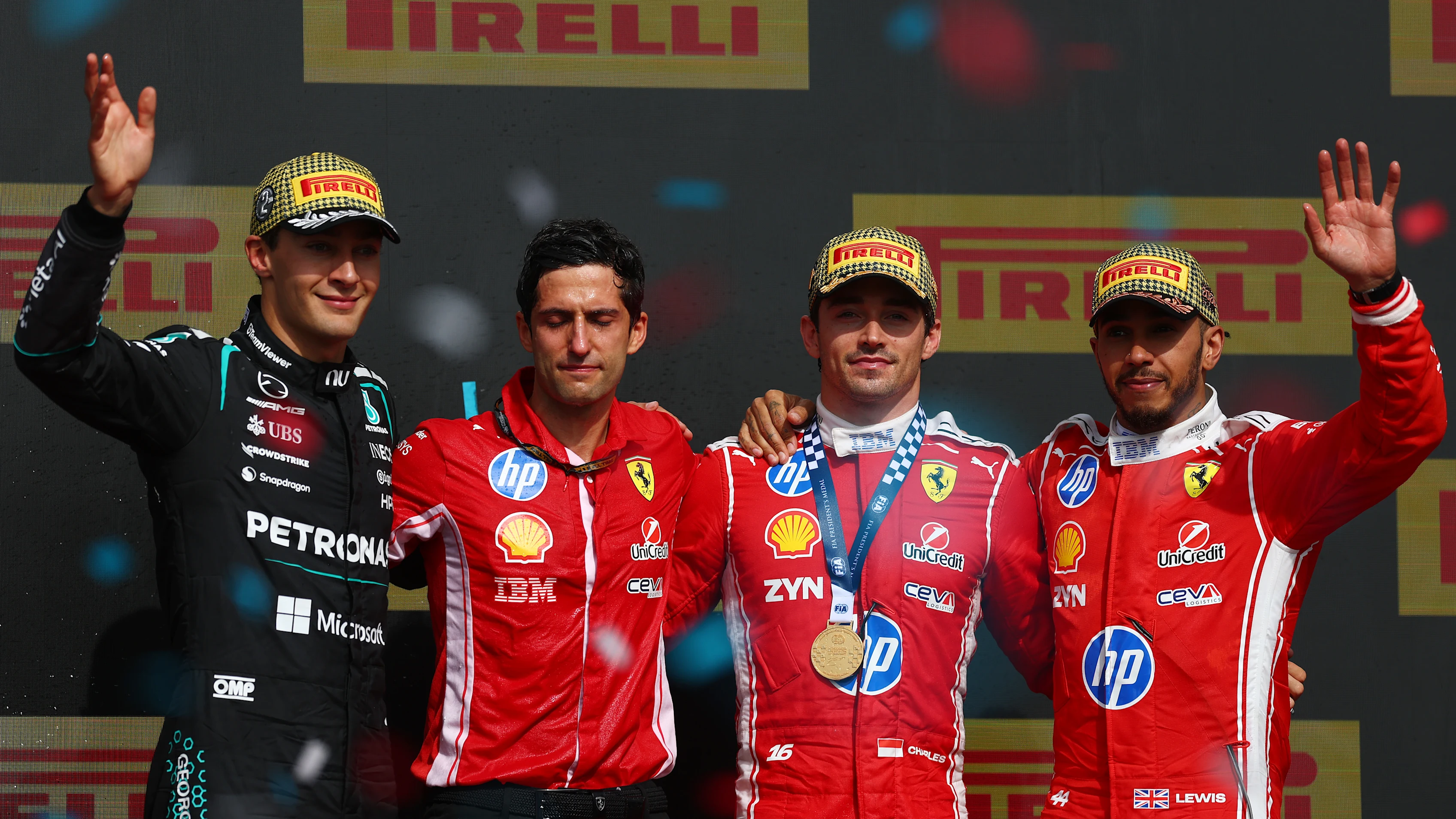 NORTHAMPTON, ENGLAND - JULY 05: Race winner Charles Leclerc of Monaco and Scuderia Ferrari Second