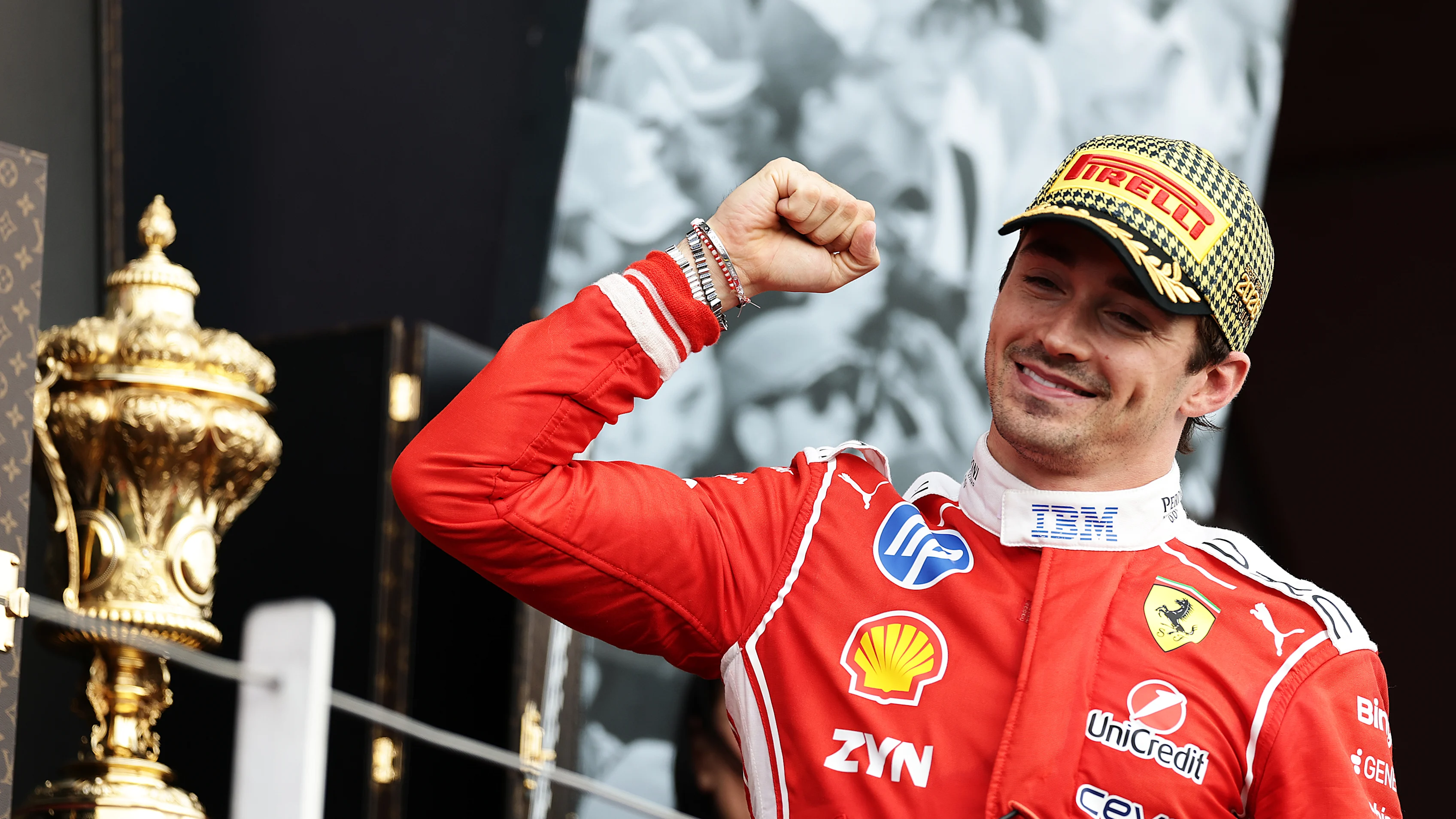 NORTHAMPTON, ENGLAND - JULY 05: Race winner Charles Leclerc of Monaco and Scuderia Ferrari