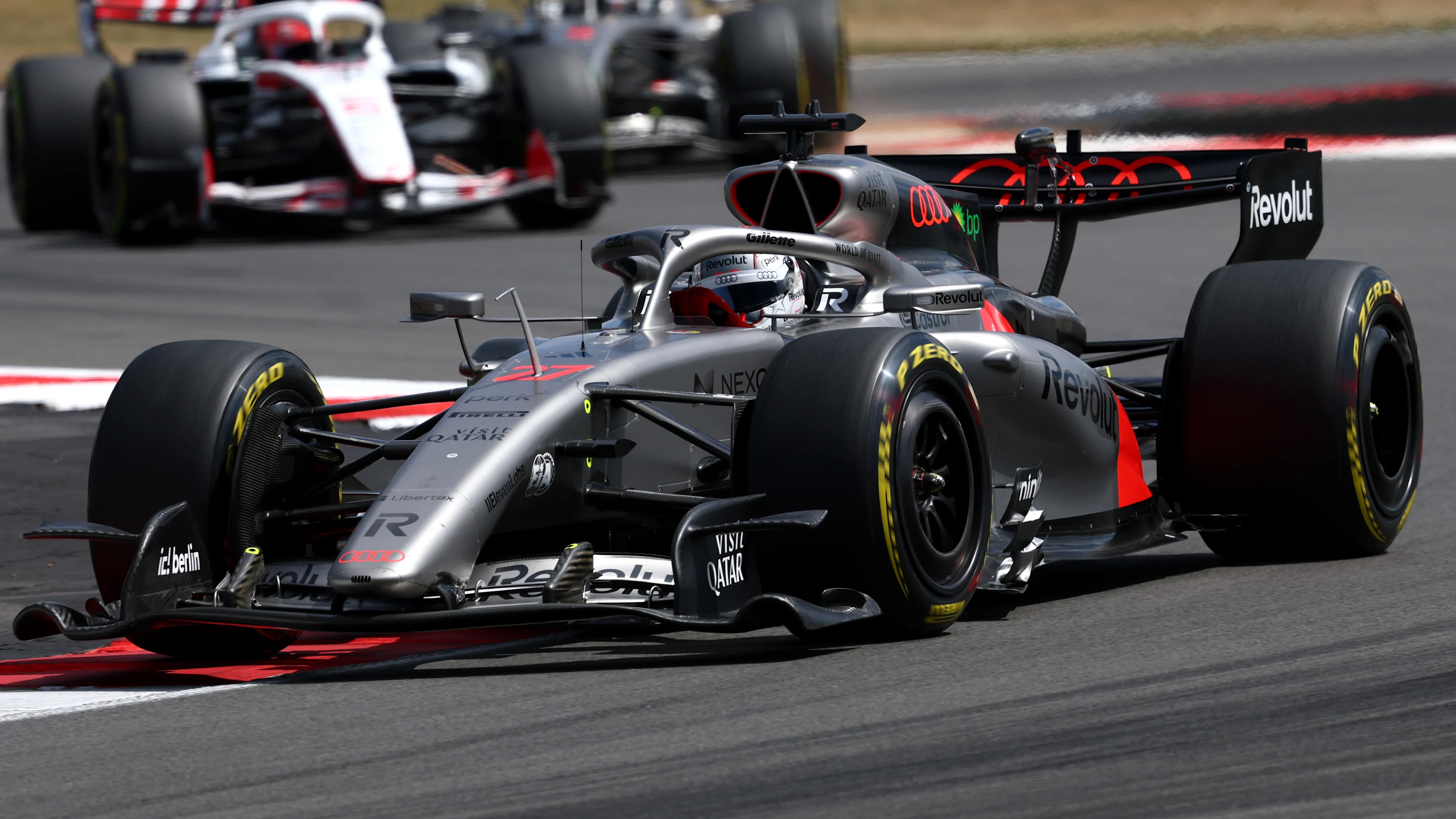 NORTHAMPTON, ENGLAND - JULY 04: Nico Hulkenberg of Germany driving the (27) Audi F1 Team R26 on