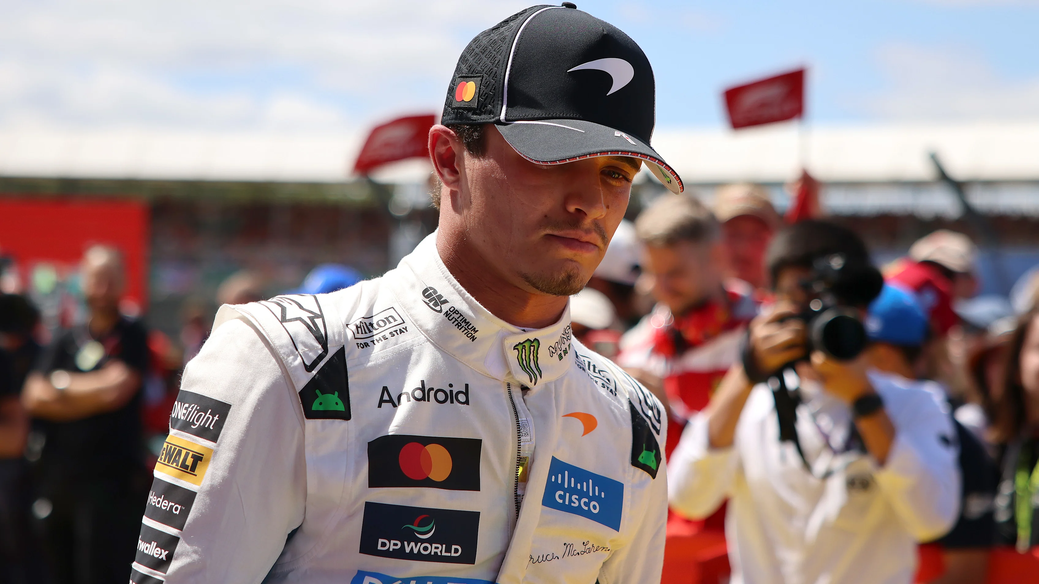 NORTHAMPTON, ENGLAND - JULY 04: Third placed Lando Norris of Great Britain and McLaren in parc
