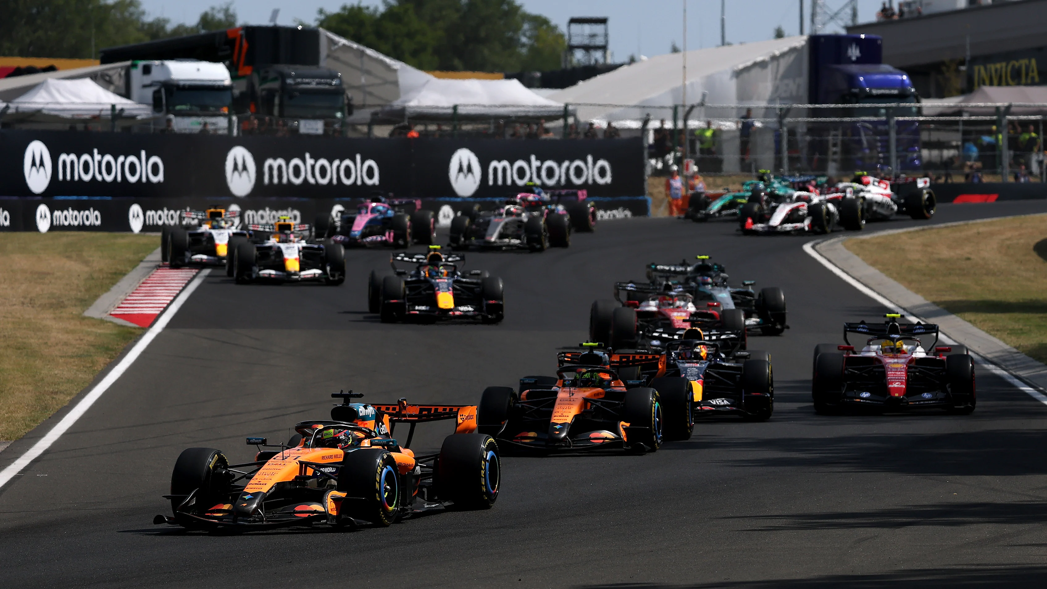 BUDAPEST, HUNGARY - JULY 26: Oscar Piastri of Australia driving the (81) McLaren MCL40 Mercedes